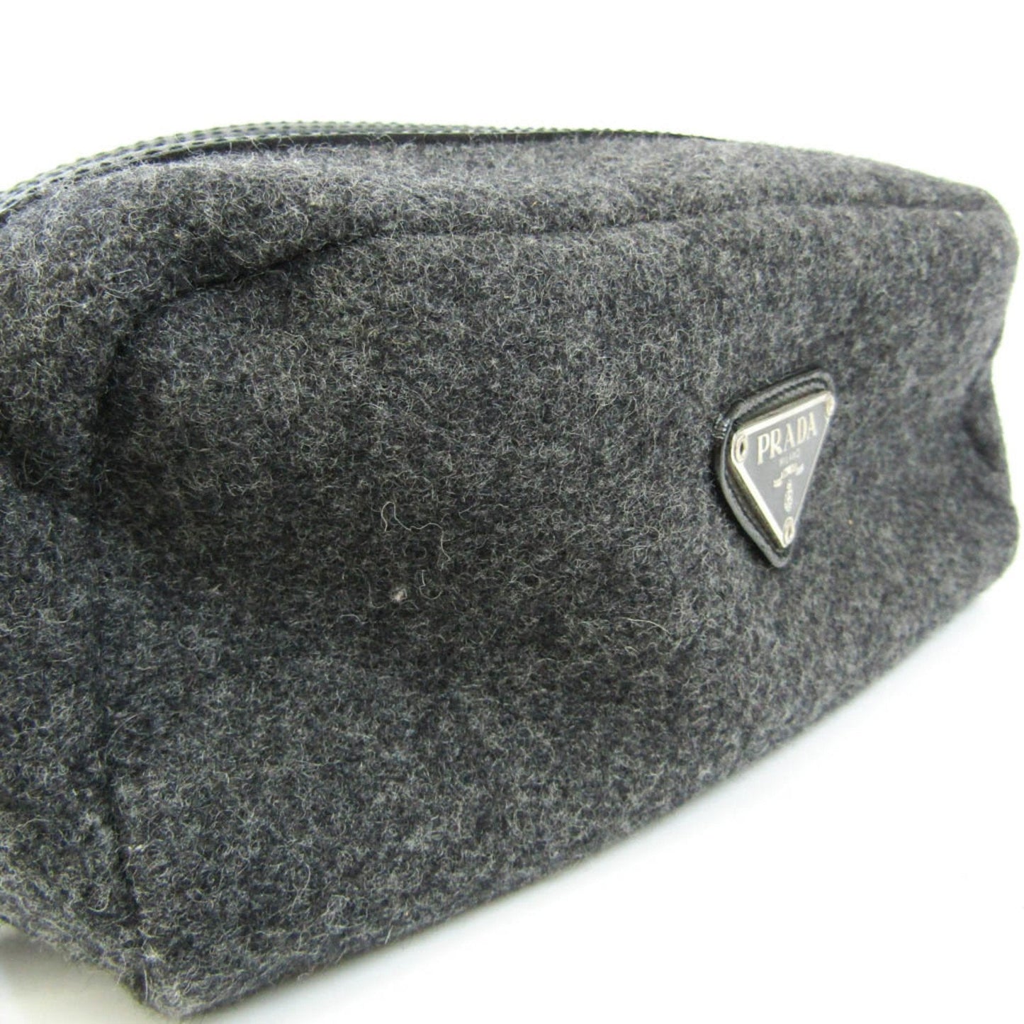 Prada Women,Men Leather,Felt Pouch Black,Dark Gray Luxury Handbag