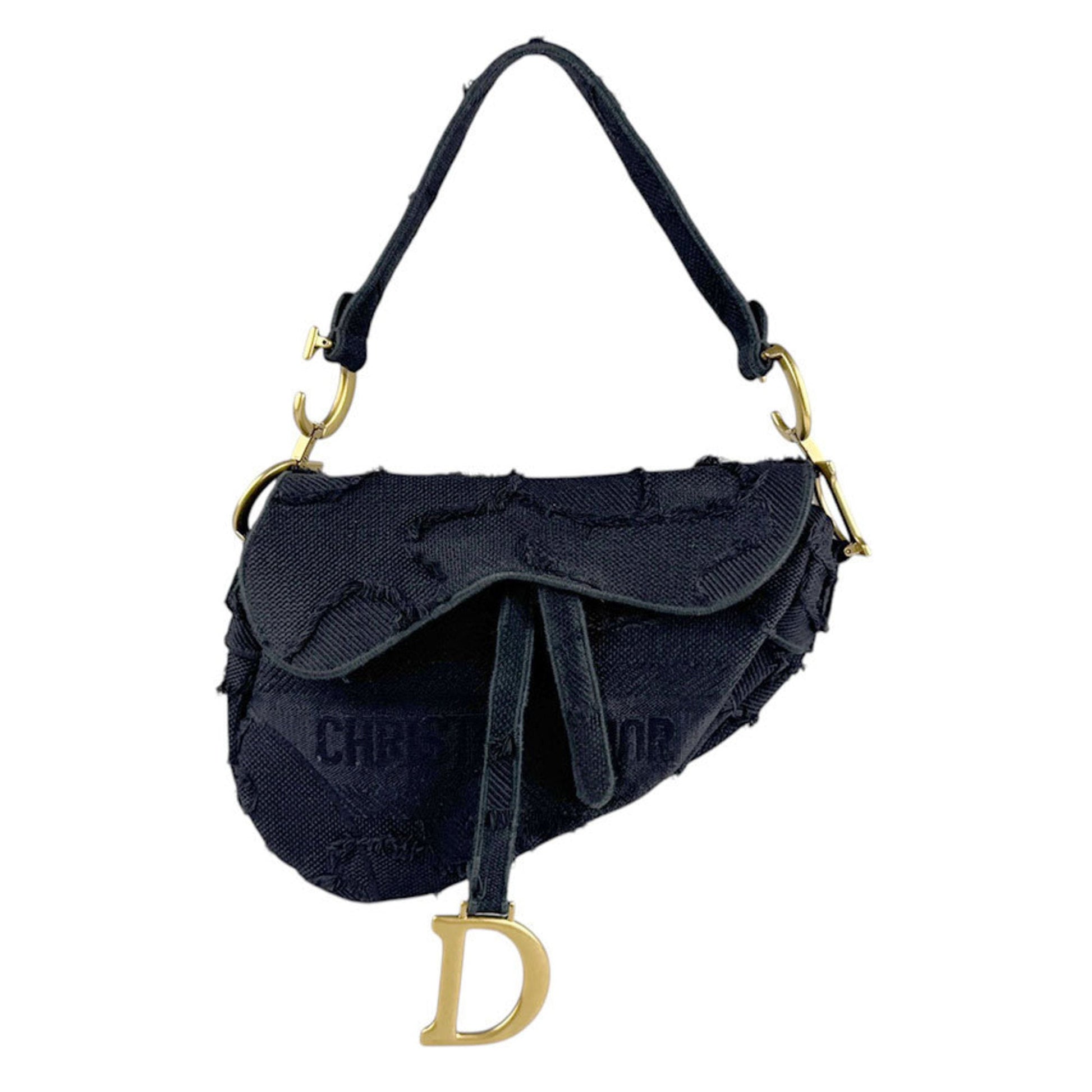 Christian Dior Black Canvas Handbag Saddle Bag  