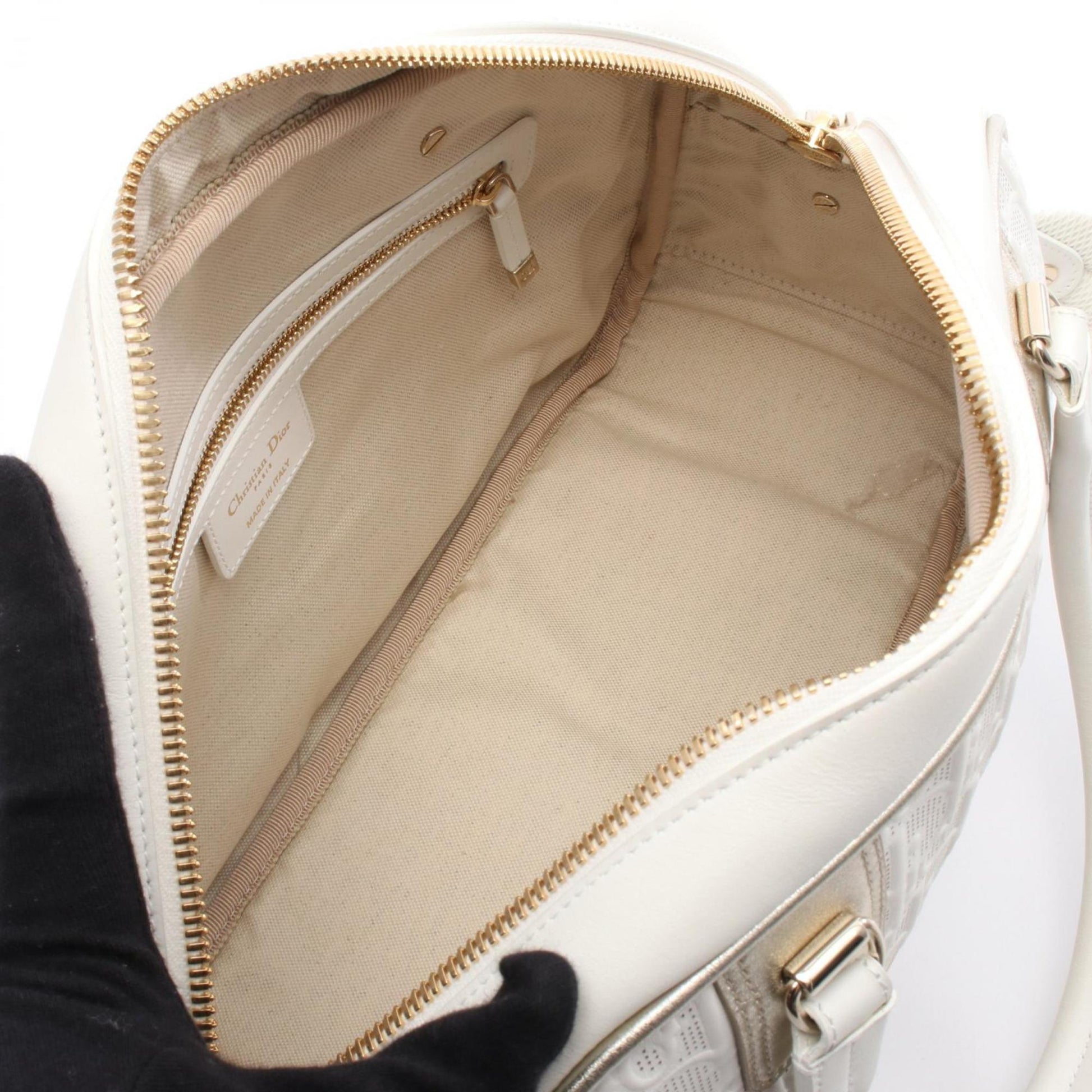 Christian Dior Gold White Leather Handbag  