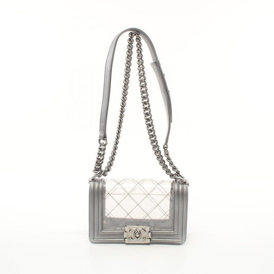 CHANEL Boy Chanel Shoulder Bag Vinyl Lambskin Women s Clear Silver