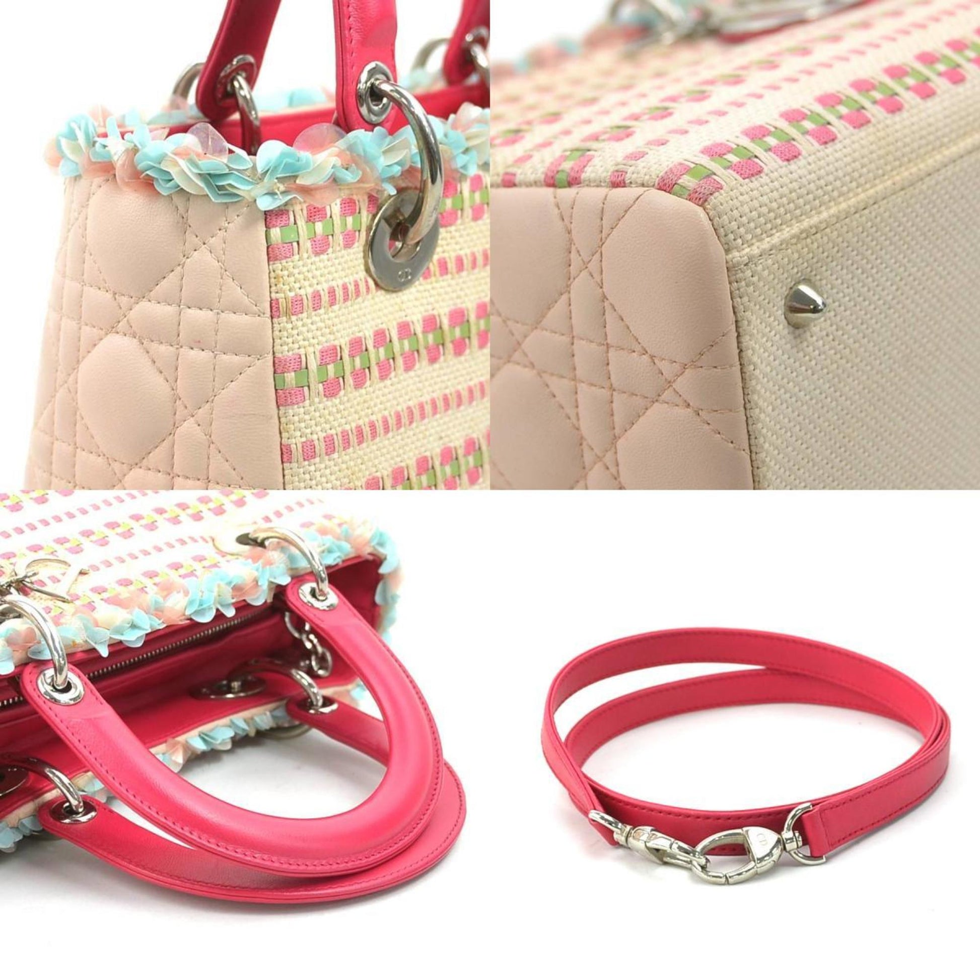 Christian Dior Pink Canvas Leather Handbag Shoulder Bag  