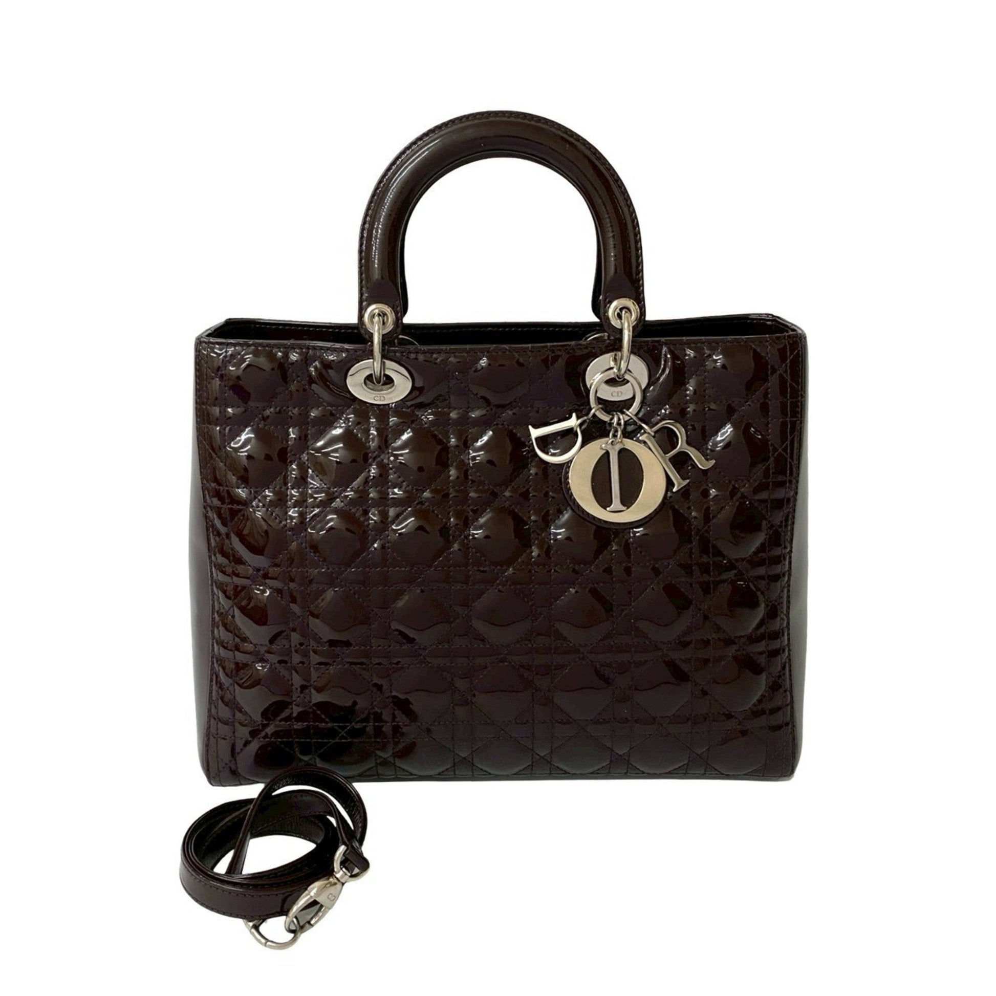 Christian Dior Brown Patent Leather Handbag Shoulder Bag  