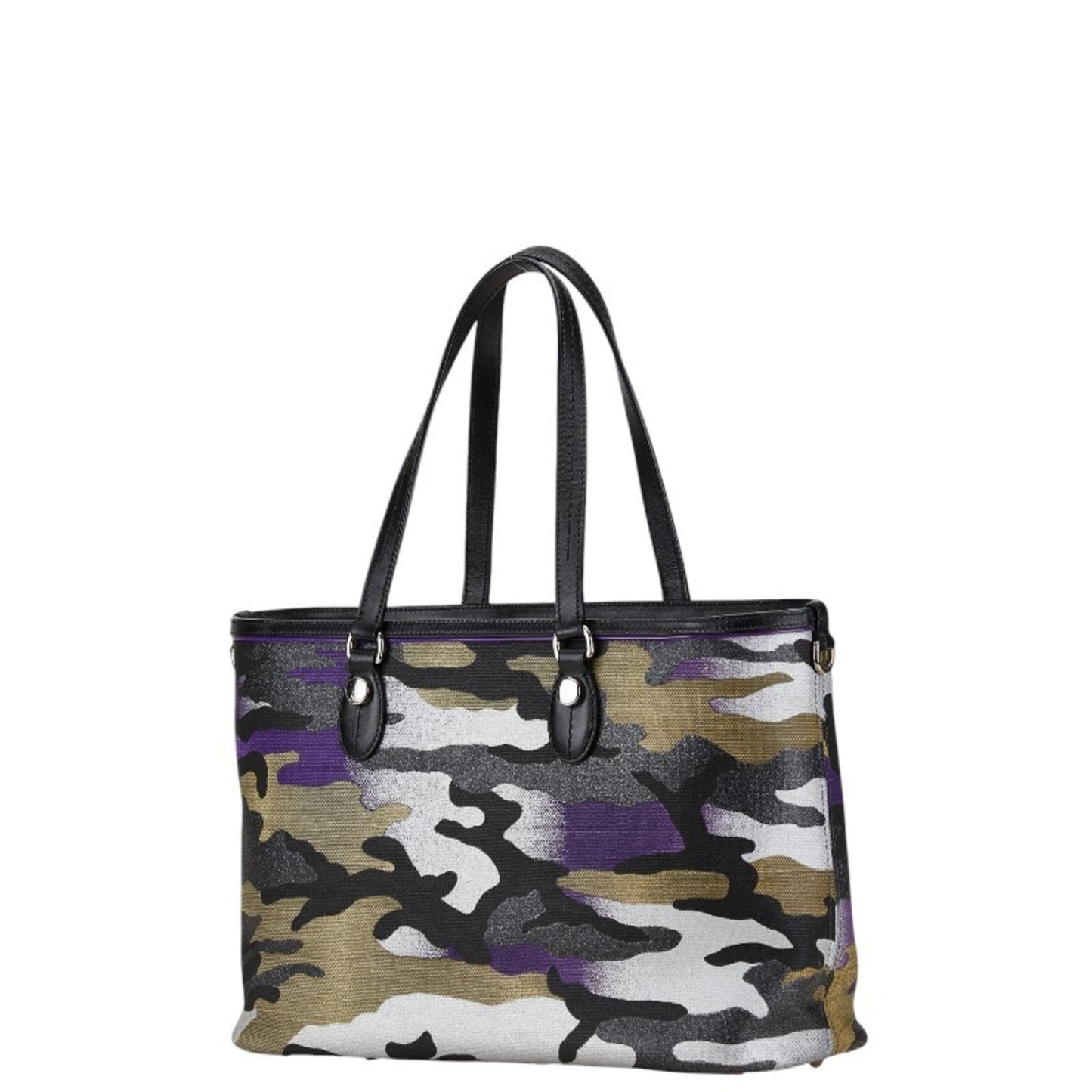 Christian Dior Black Multi-Color Purple Canvas Leather Tote Bag  