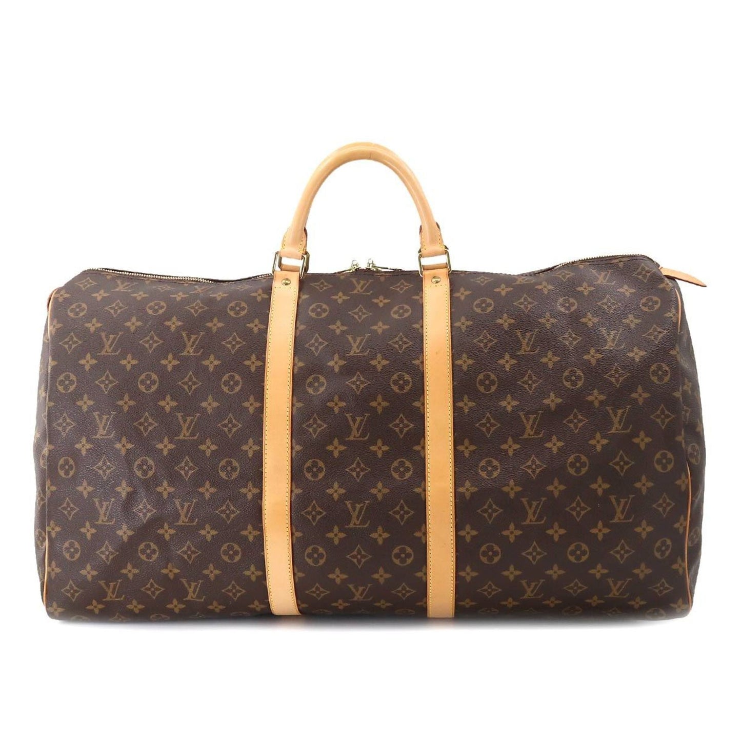LOUIS VUITTON Monogram Keepall 60 Boston Bag Brown Gold Hardware