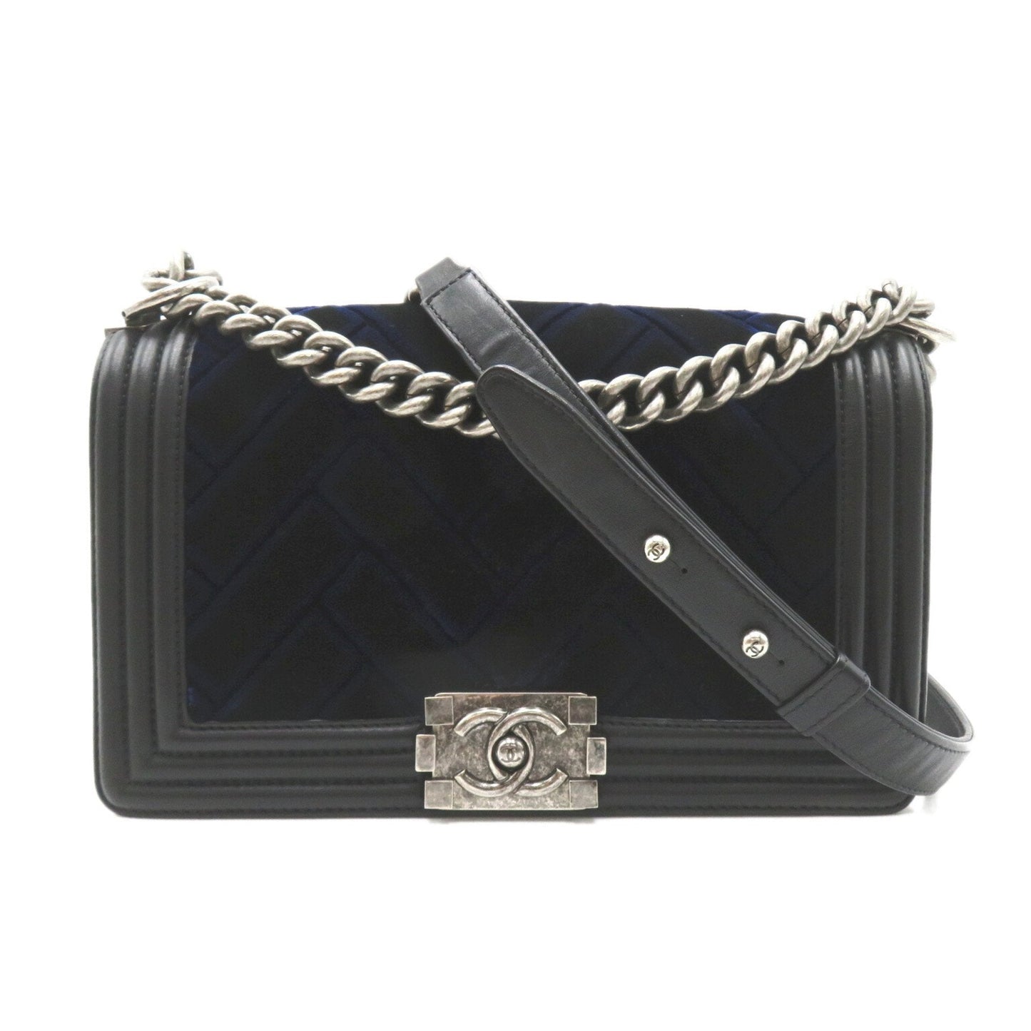 CHANEL Boy Chanel Chain Shoulder Bag Lambskin Sheepskin Women s Navy Black