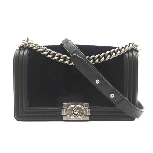 CHANEL Boy Chanel Chain Shoulder Bag Lambskin Sheepskin Women s Navy Black