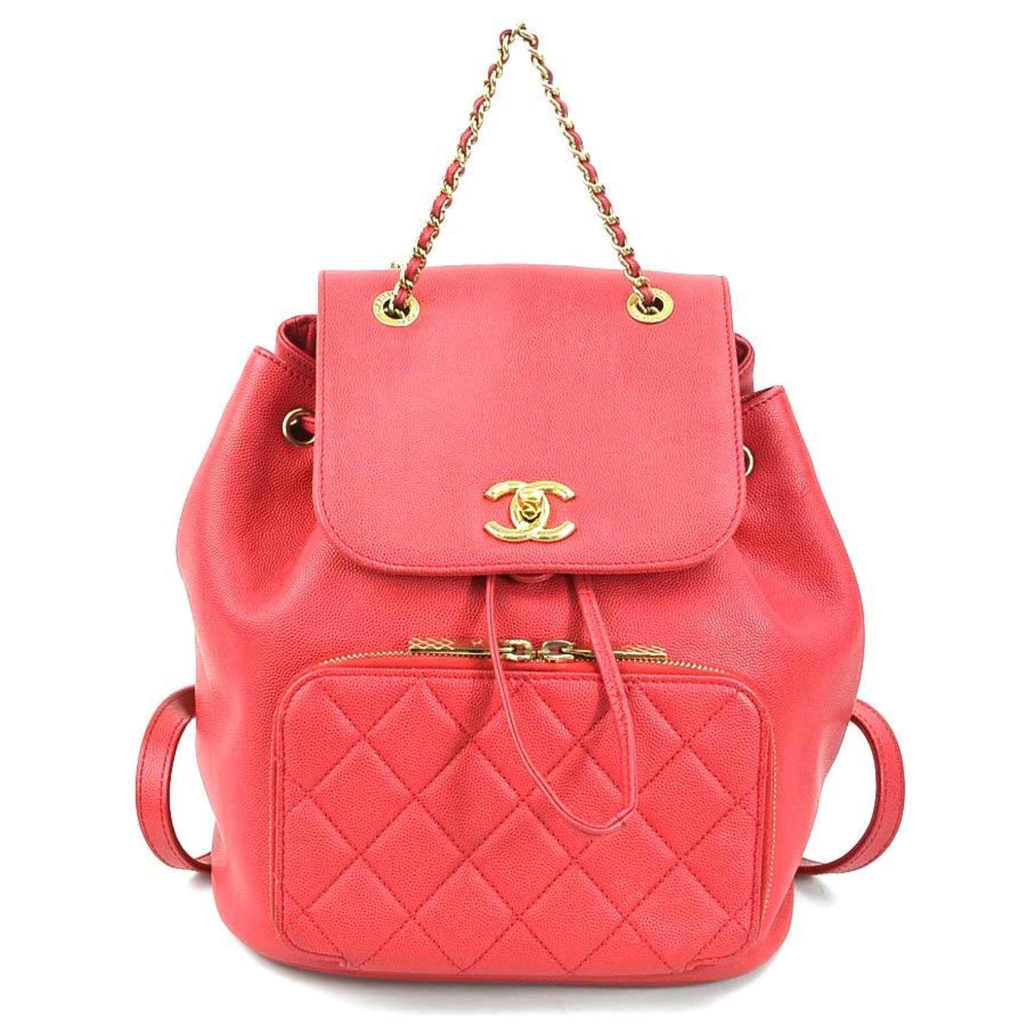 CHANEL Backpack Caviar Skin Leather Pink Red Gold Women s a0373
