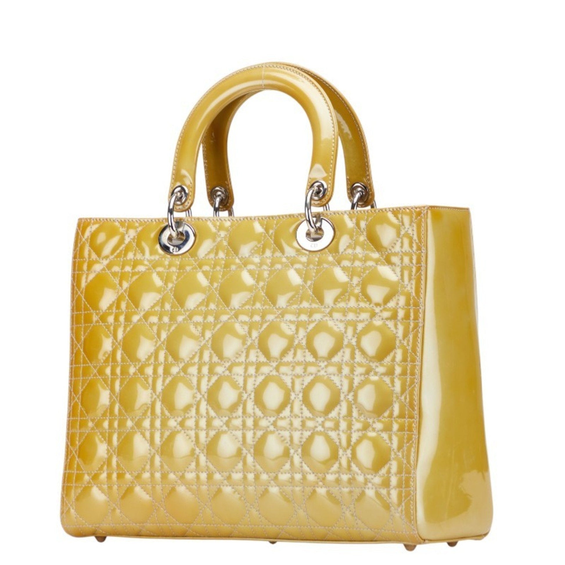 Christian Dior Lady Dior Yellow Patent Leather Handbag Shoulder Bag  