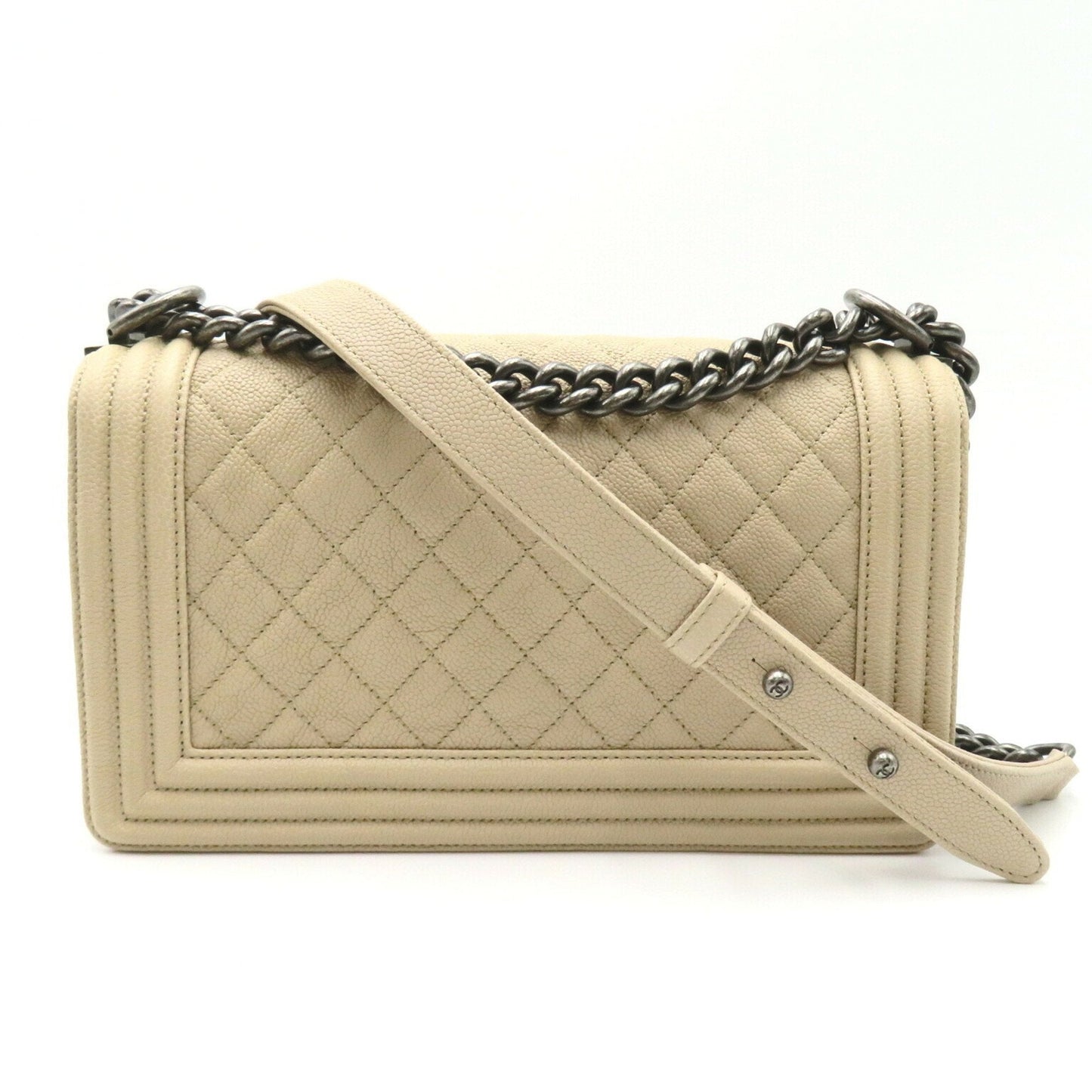 CHANEL Boy Chanel Chain Shoulder Bag Caviar Skin Grained Calf Women s Beige 92193