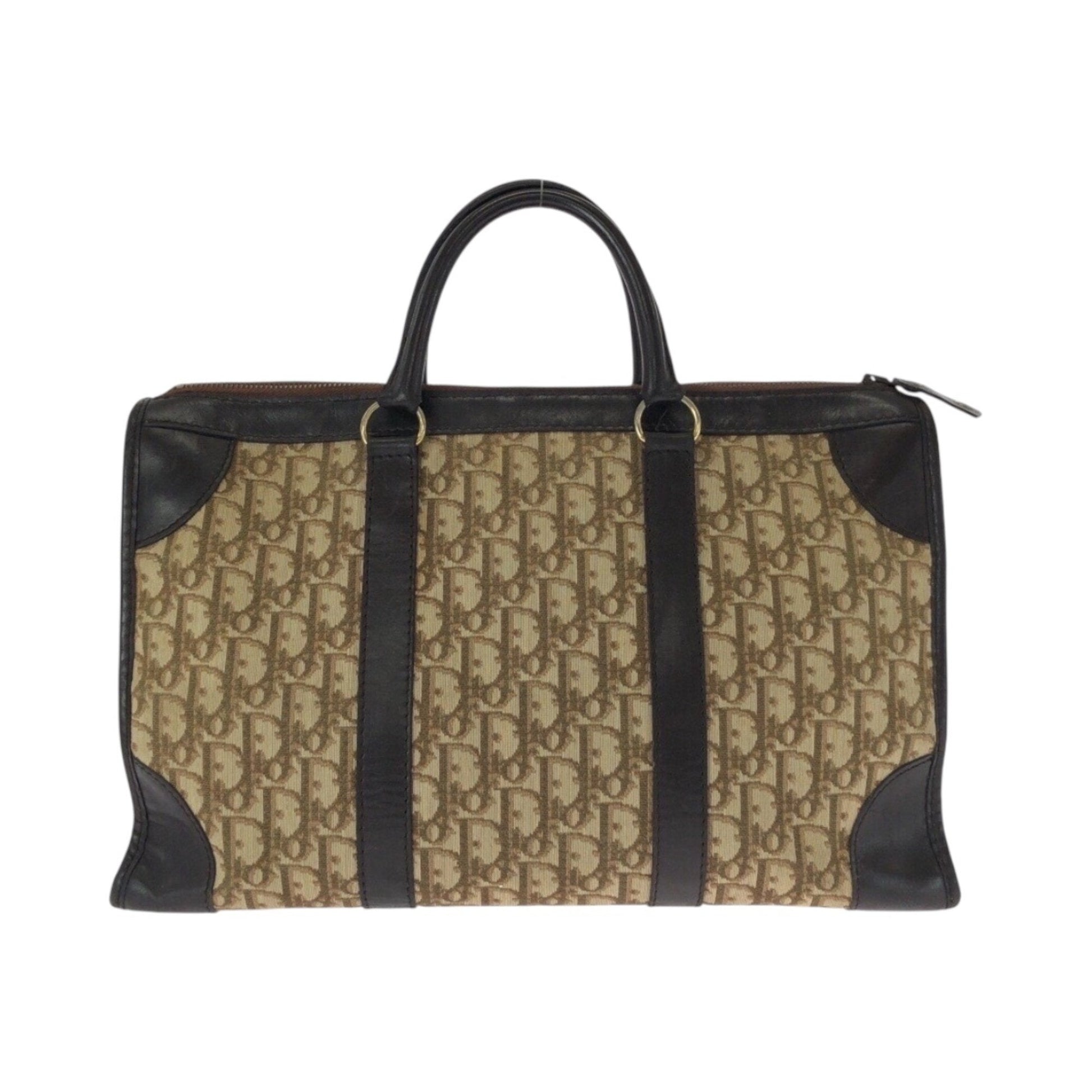 Christian Dior Beige Brown Canvas Leather Boston Bag Handbag  