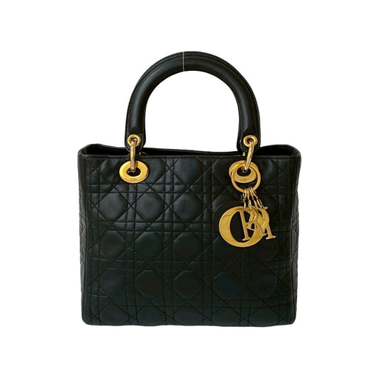 Christian Dior Black Leather Handbag Tote Bag  