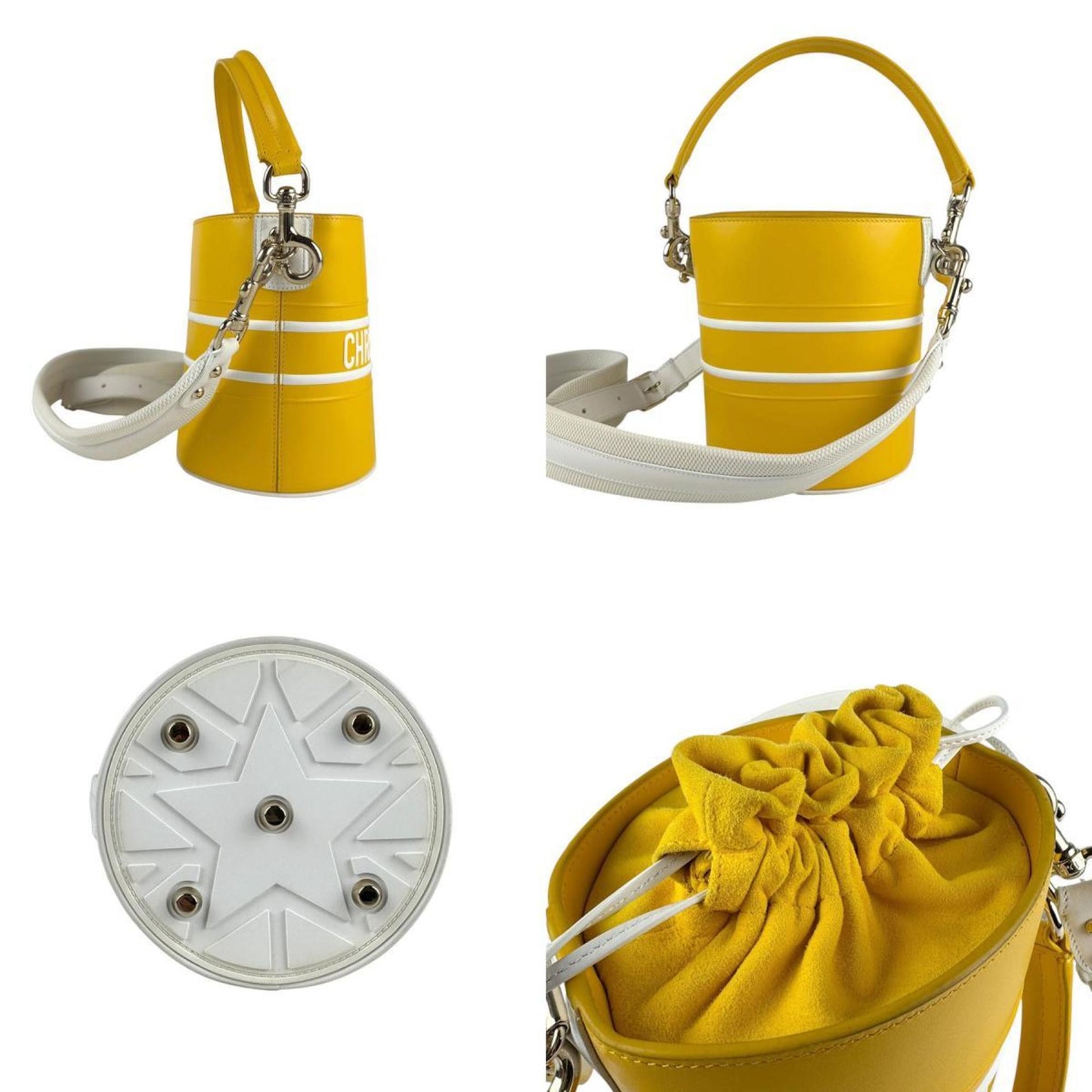 Christian Dior White Yellow Leather Handbag Shoulder Bag  