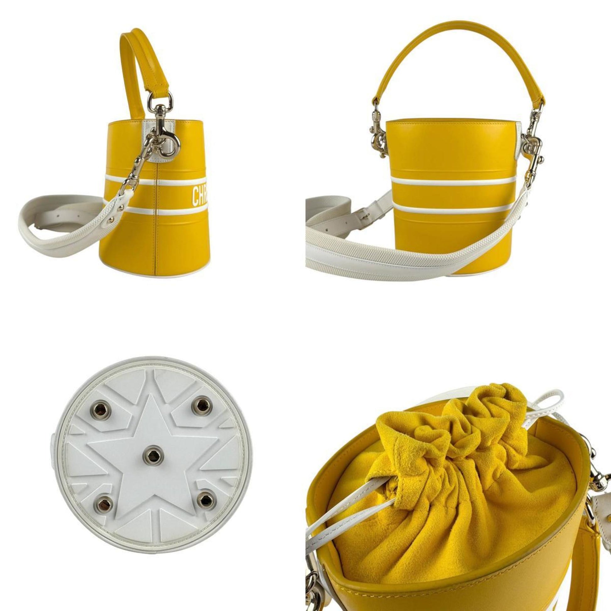Christian Dior White Yellow Leather Handbag Shoulder Bag  
