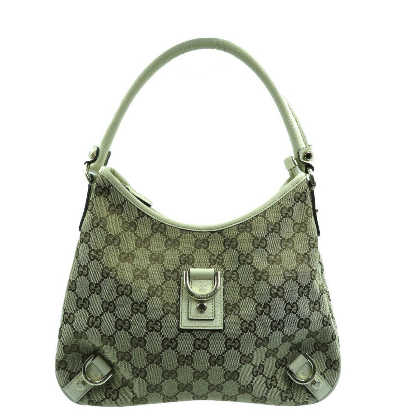 Gucci Abbey Beige Leather Canvas Shoulder Bag
