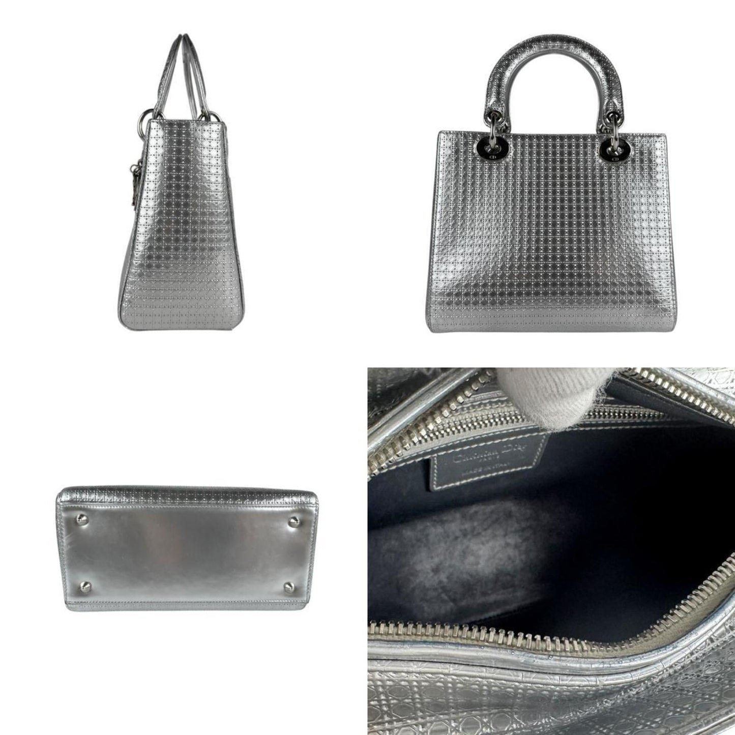Christian Dior Silver Leather Handbag Shoulder Bag  