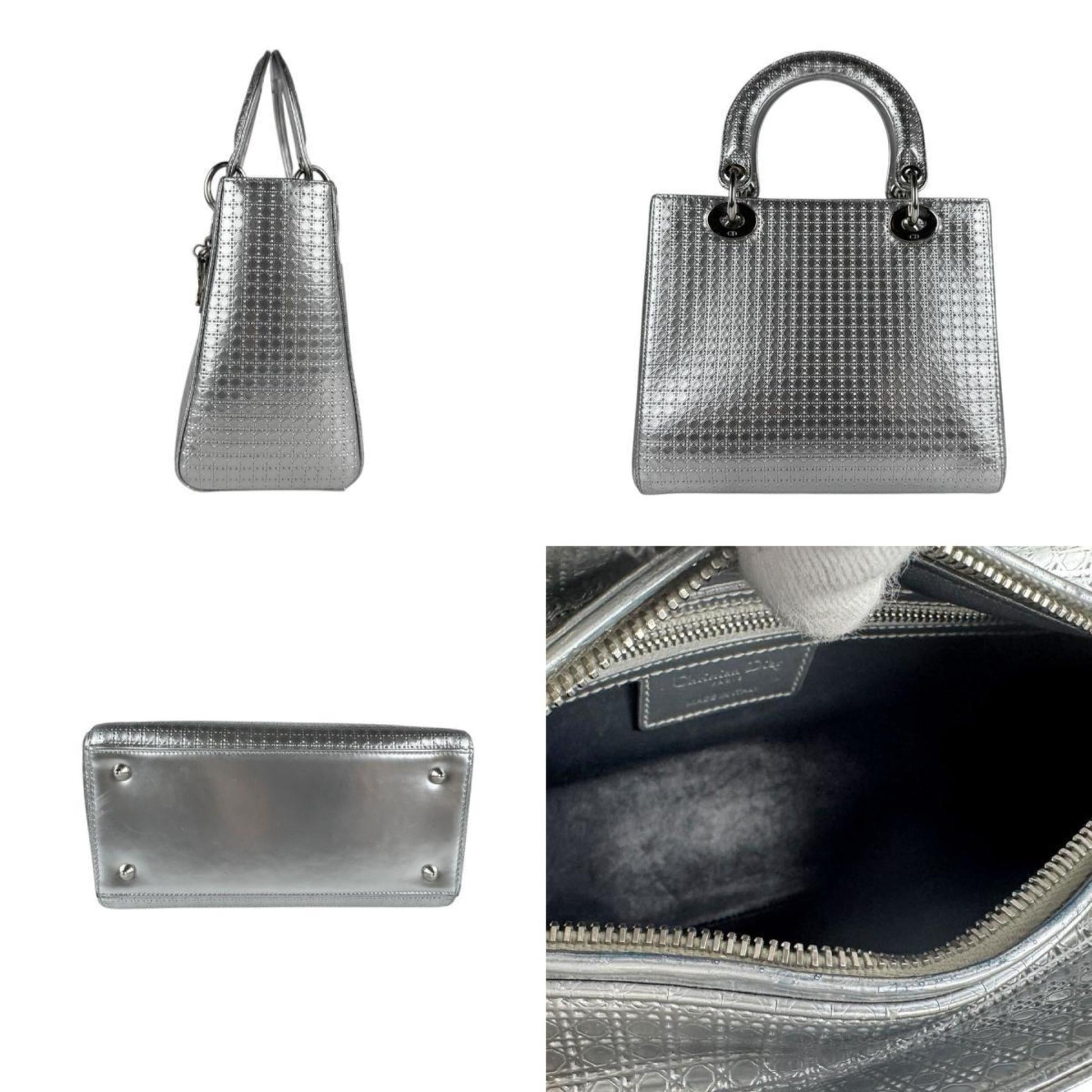 Christian Dior Silver Leather Handbag Shoulder Bag  