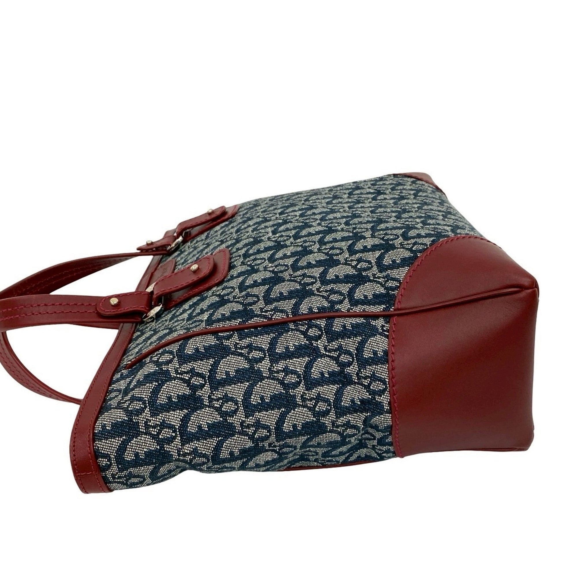 Christian Dior Navy Wine Canvas Leather Handbag Tote Bag  