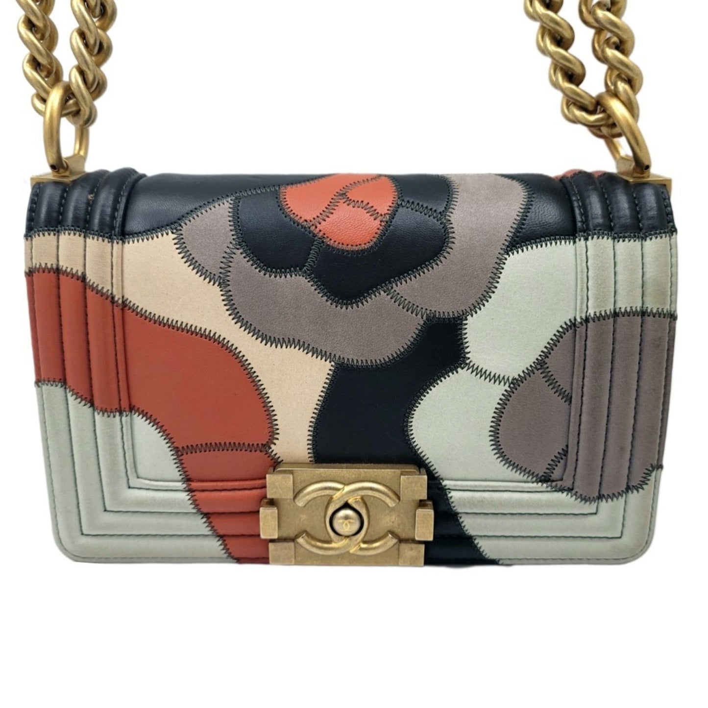 CHANEL boy shoulder bag 2WAY camellia navy multicolor G metal fittings No 24 compact women s men s