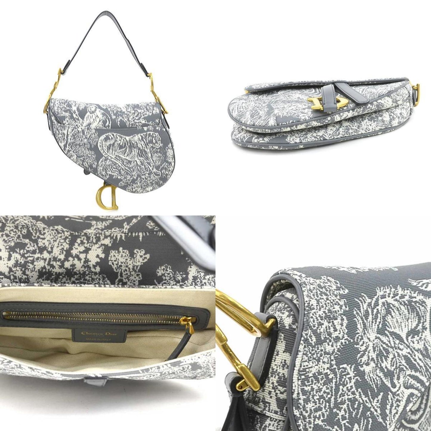 Christian Dior Gray Off-White Canvas Leather Shoulder Bag  
