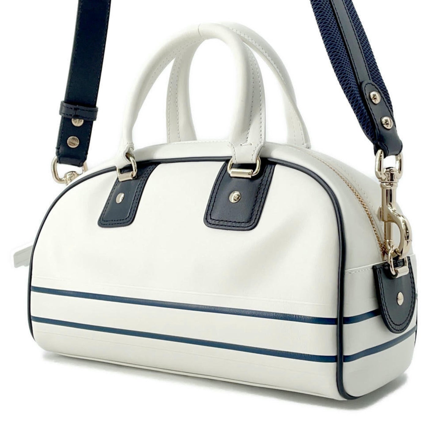 Christian Dior Navy White Leather Rubber Handbag  