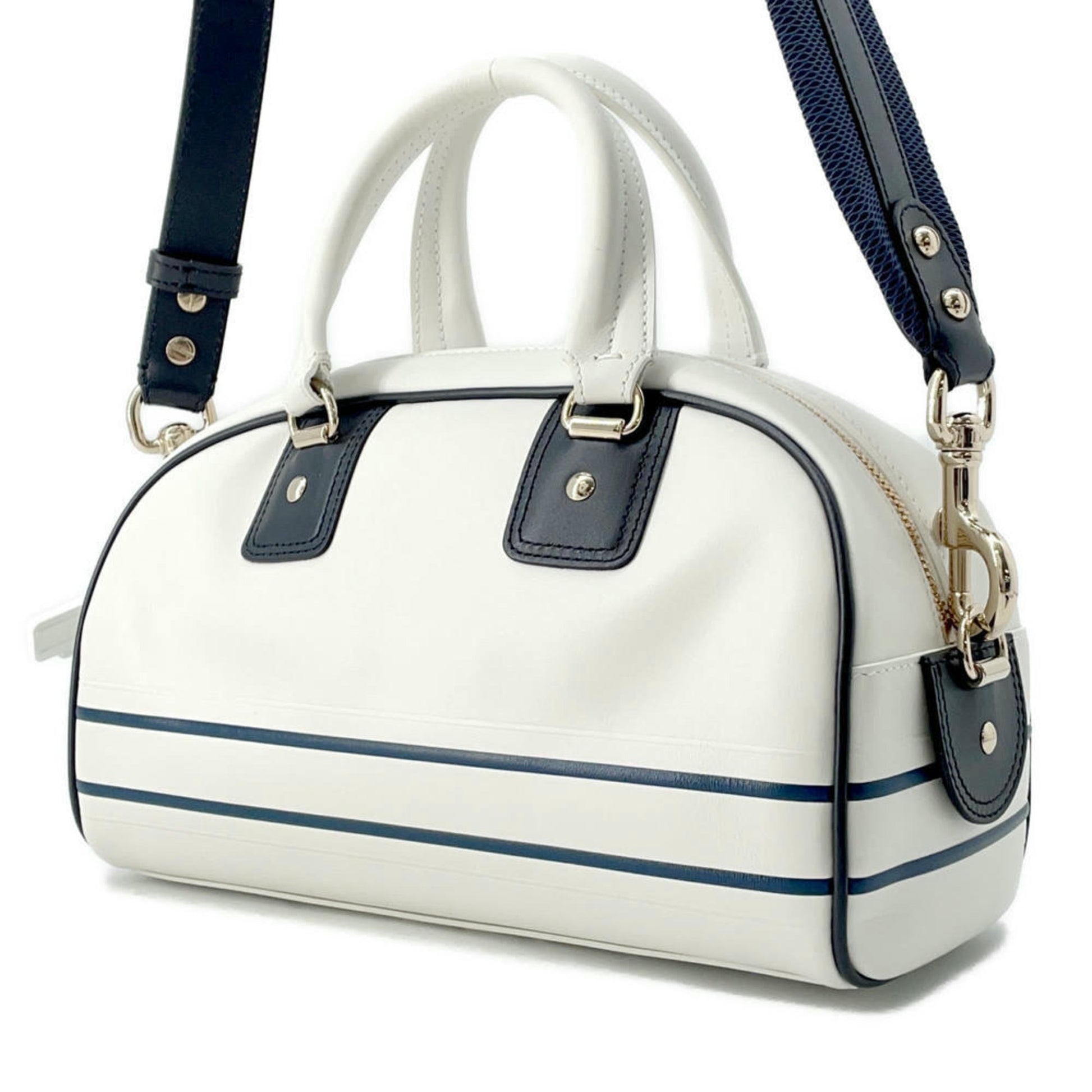 Christian Dior Navy White Leather Rubber Handbag  