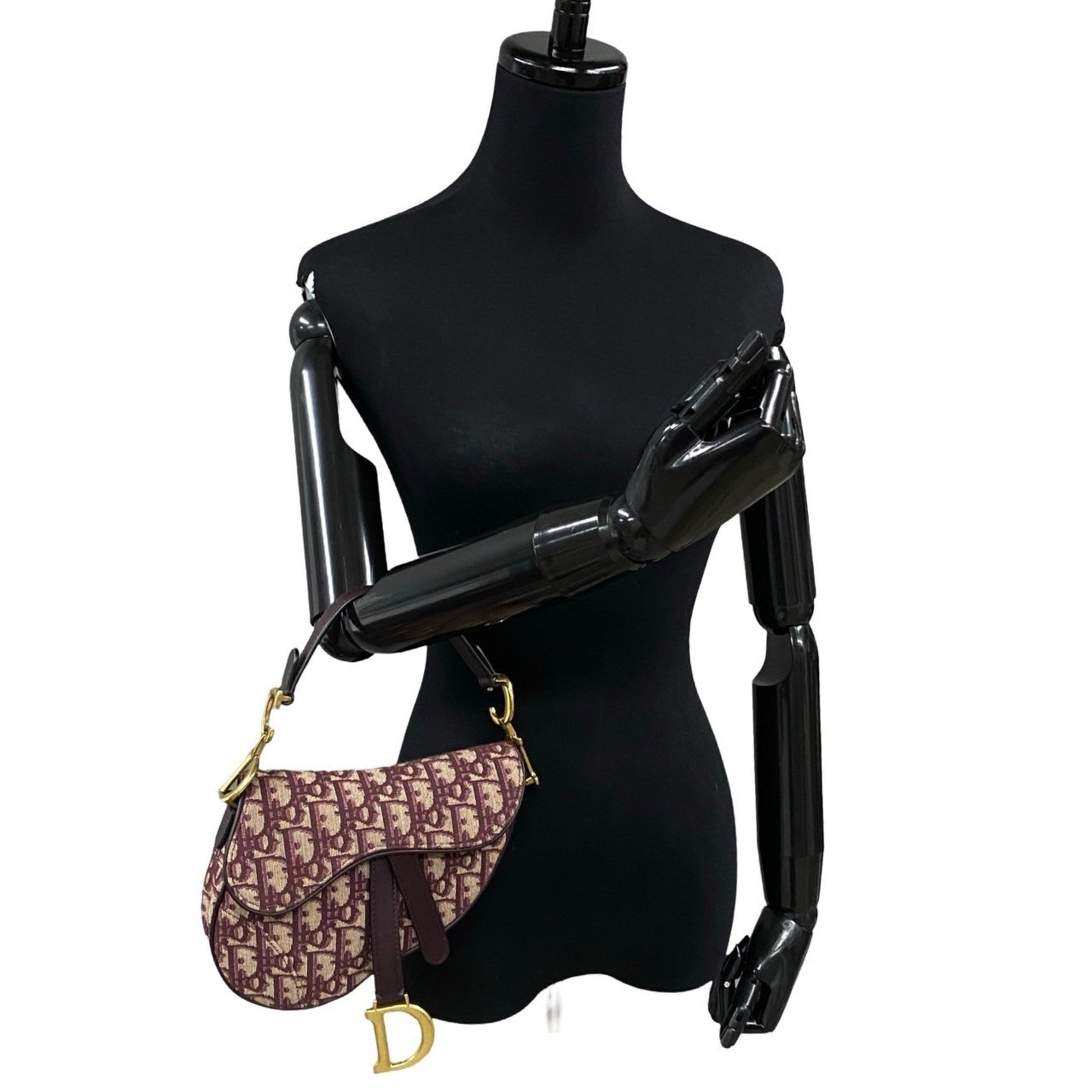 Christian Dior Red Color Leather Canvas Handbag Saddle Bag  