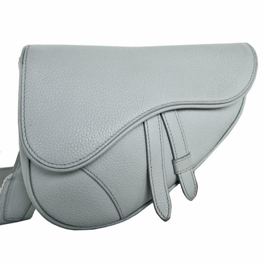 Christian Dior Light Gray Leather Saddle Bag Sling Bag  