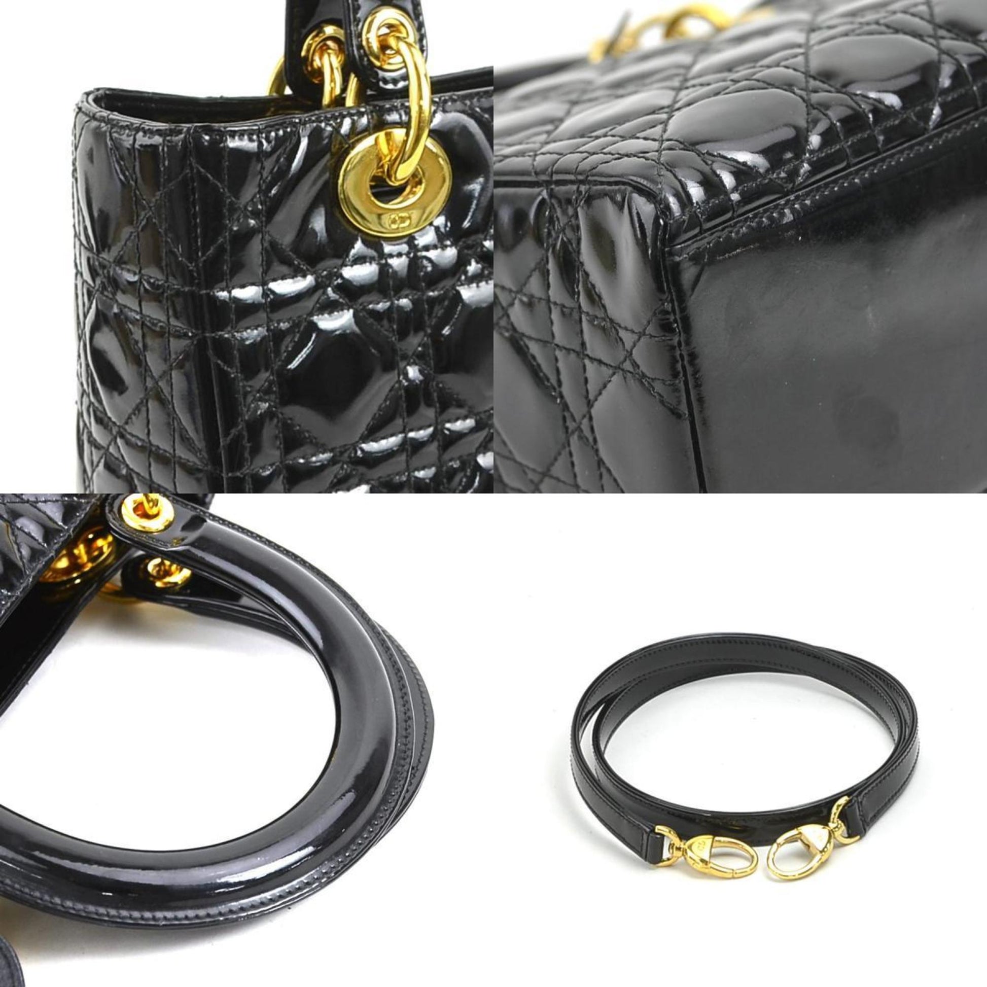 Christian Dior Black Patent Leather Handbag Shoulder Bag  