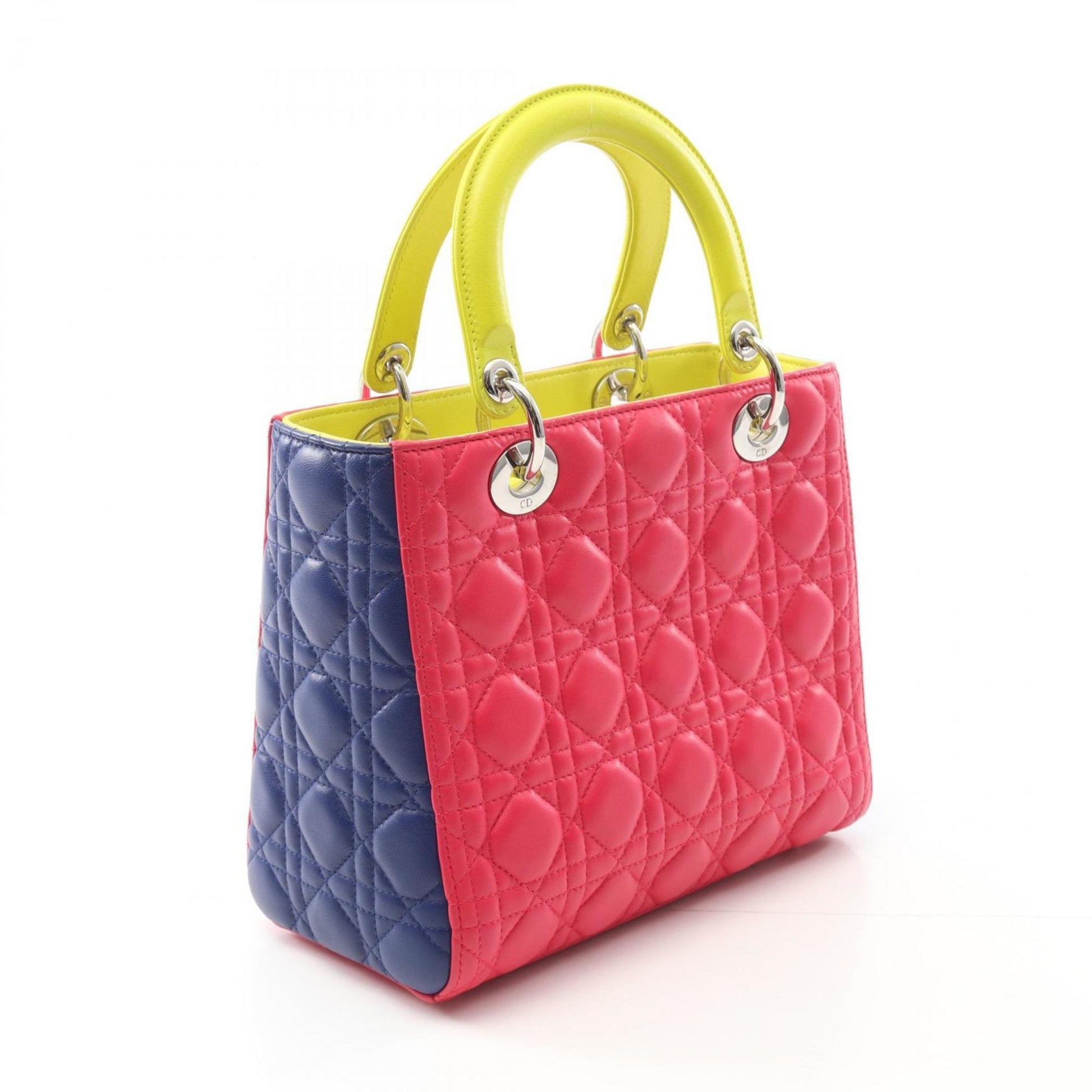 Christian Dior Blue Pink Yellow Leather Handbag  