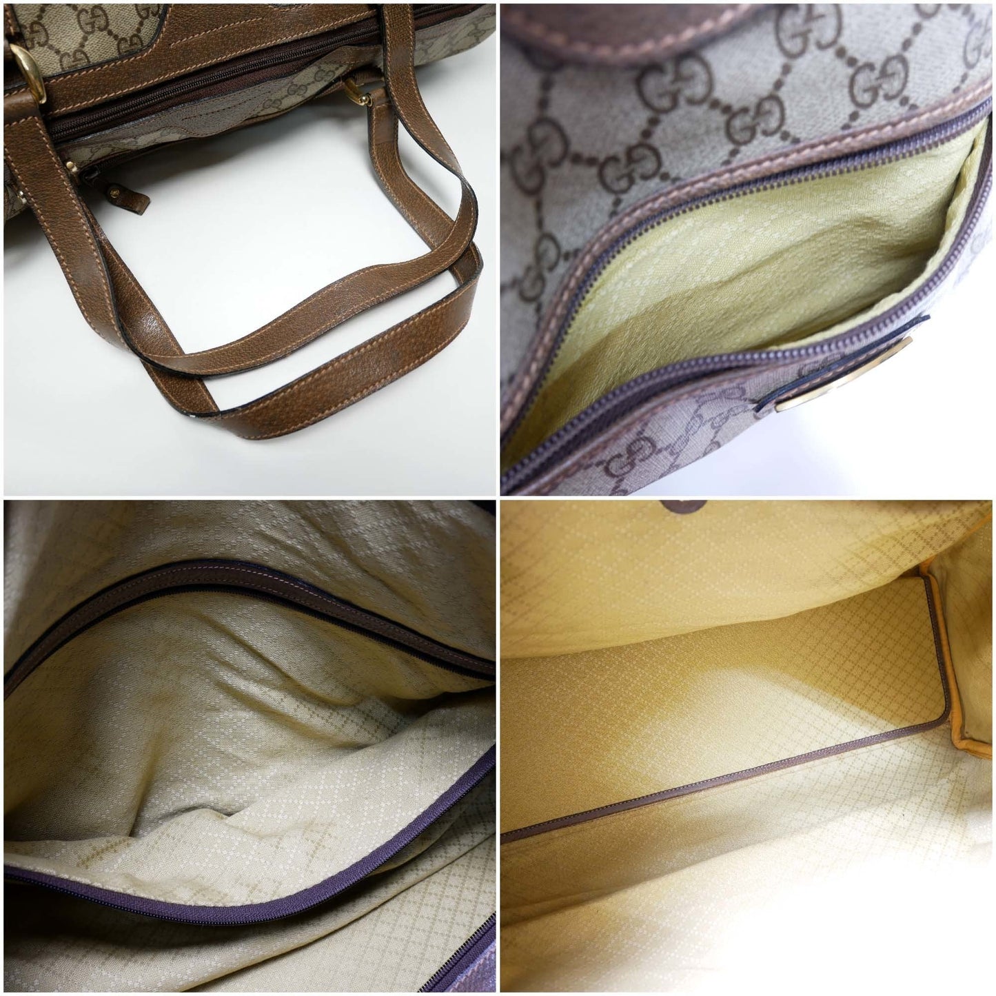GUCCI Old Gucci  Travel Bag Boston Unisex 1970's 70'S GG Pattern / Pigskin Gold Hardware Brown Beige