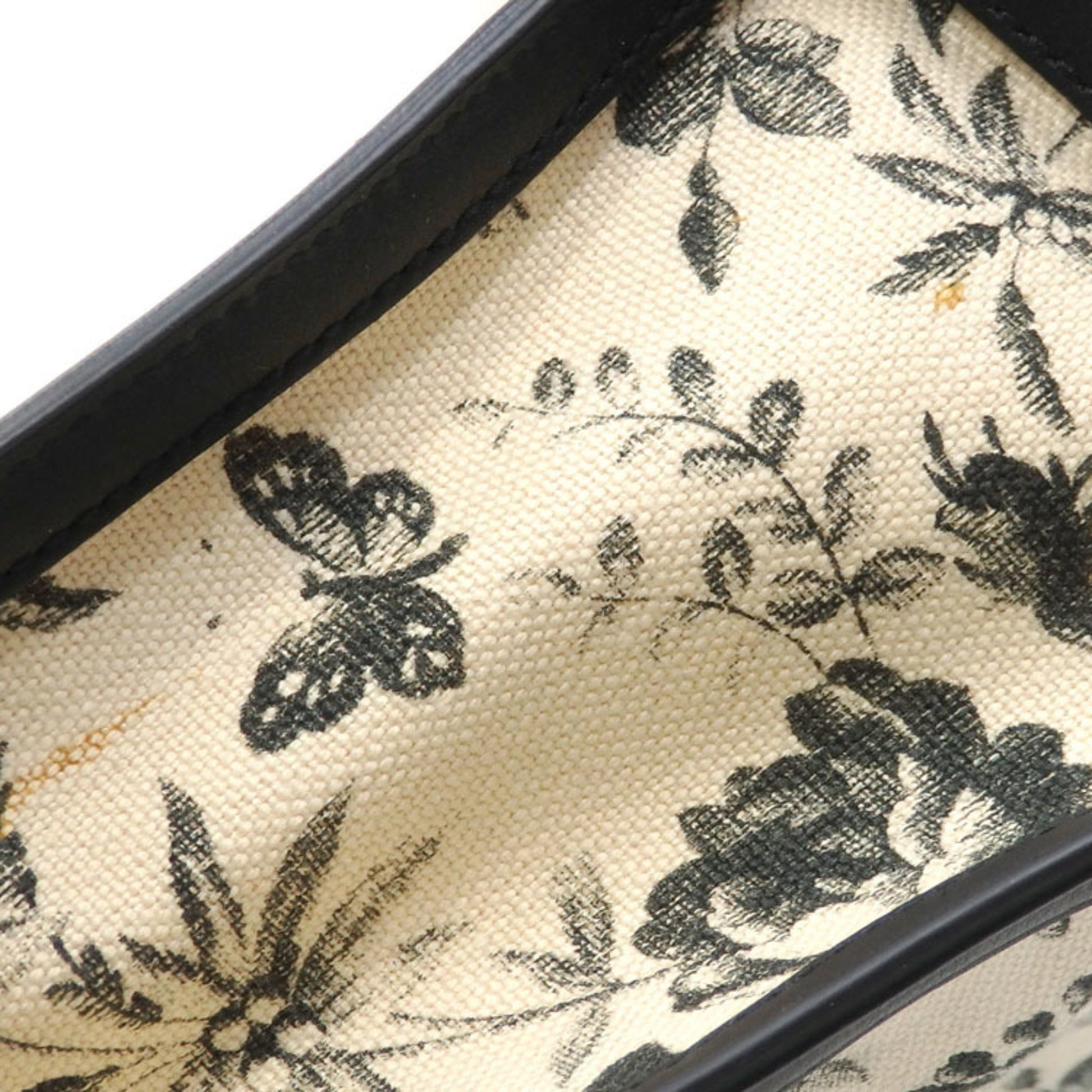 Gucci Butterfly Black Leather Canvas Tote