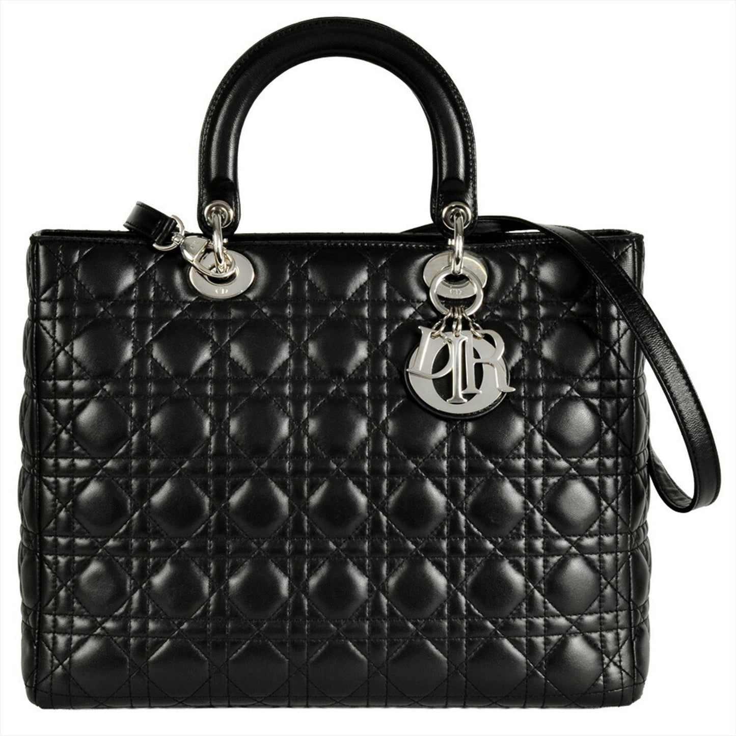 Christian Dior Lady Dior Black Leather Handbag  
