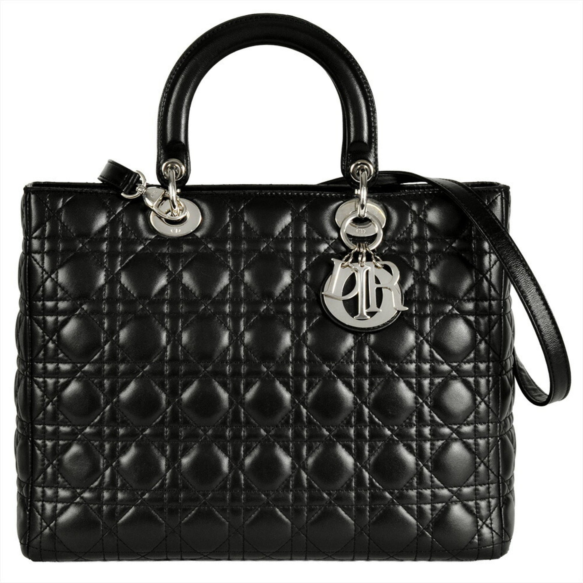 Christian Dior Lady Dior Black Leather Handbag  