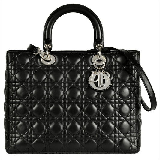 Christian Dior Lady Dior Black Leather Handbag  