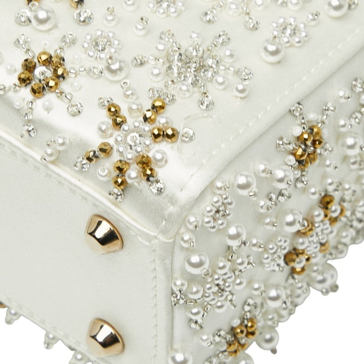 Christian Dior Lady Dior White Silk Handbag Shoulder Bag  