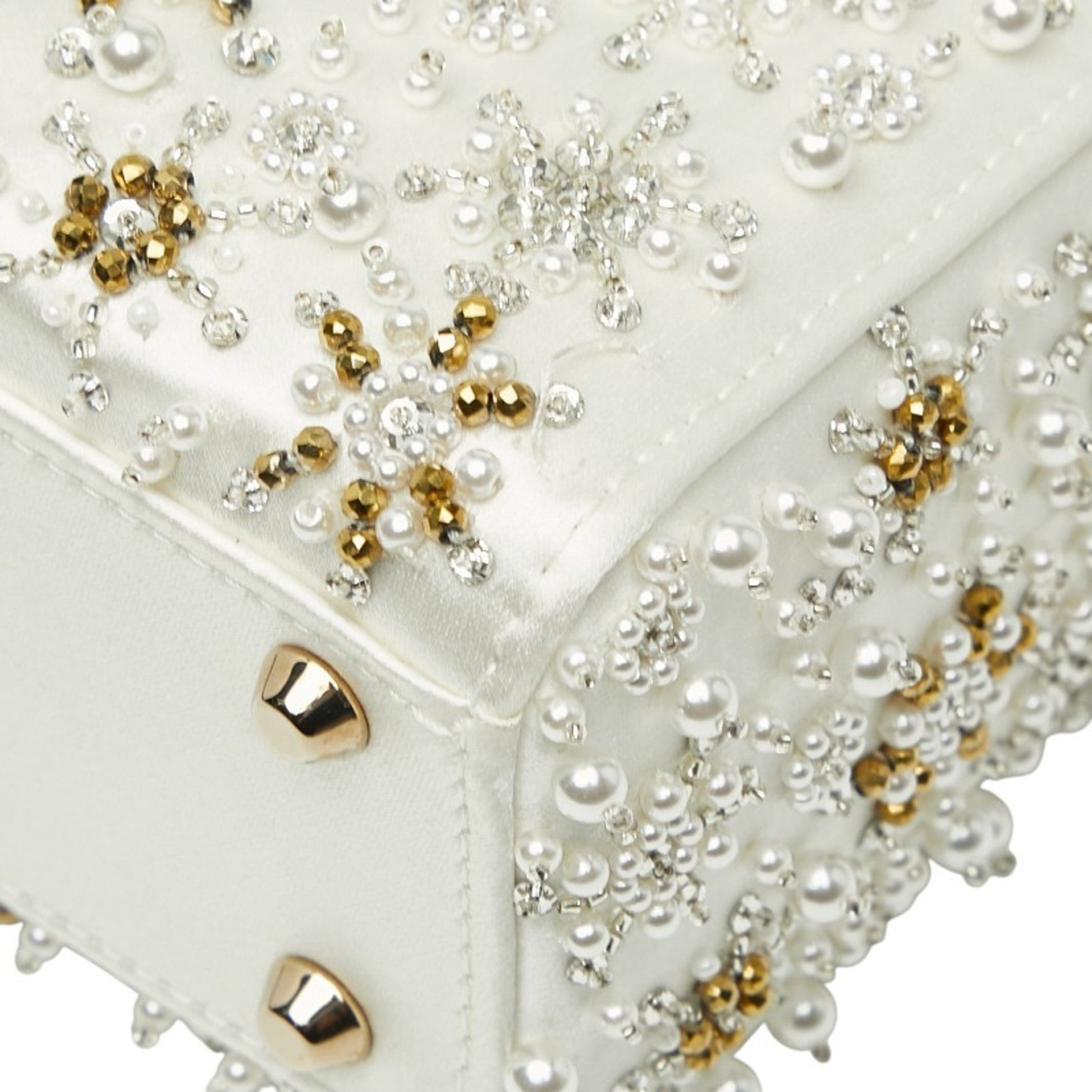 Christian Dior Lady Dior White Silk Handbag Shoulder Bag  
