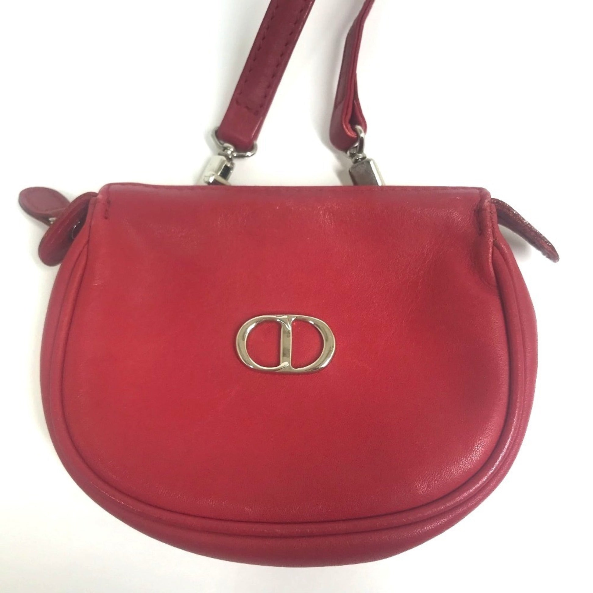 Christian Dior Red Color Leather Pochette Shoulder Bag  