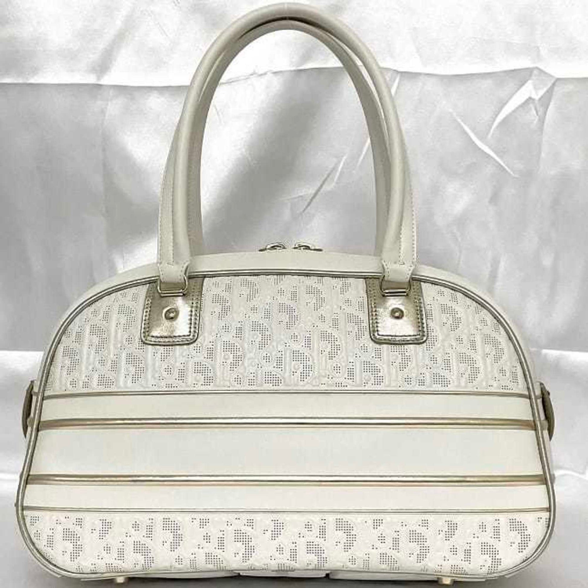 Christian Dior Trotter White Leather Rubber Boston Bag Handbag  