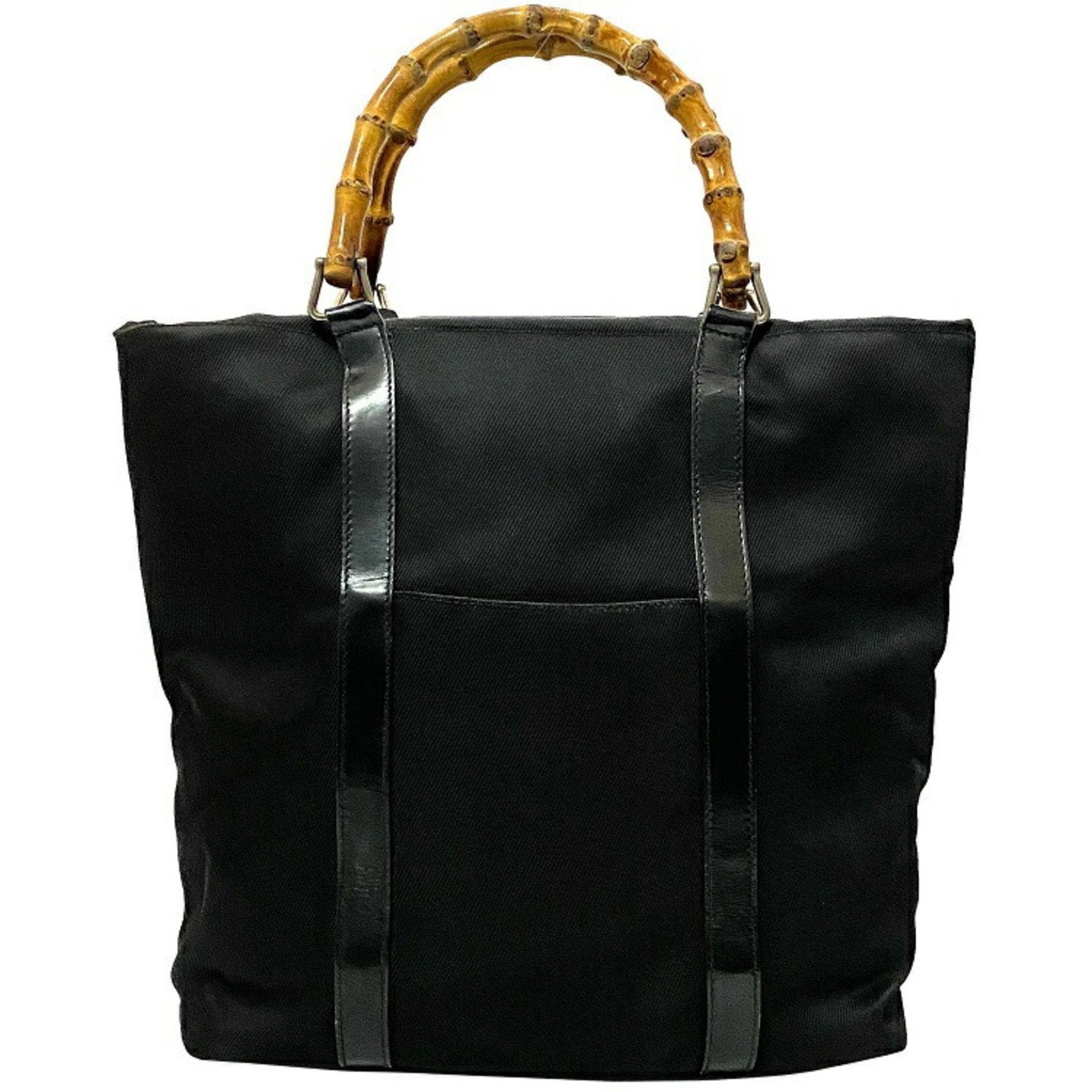 Gucci Bamboo Black Leather Canvas Tote Style 3