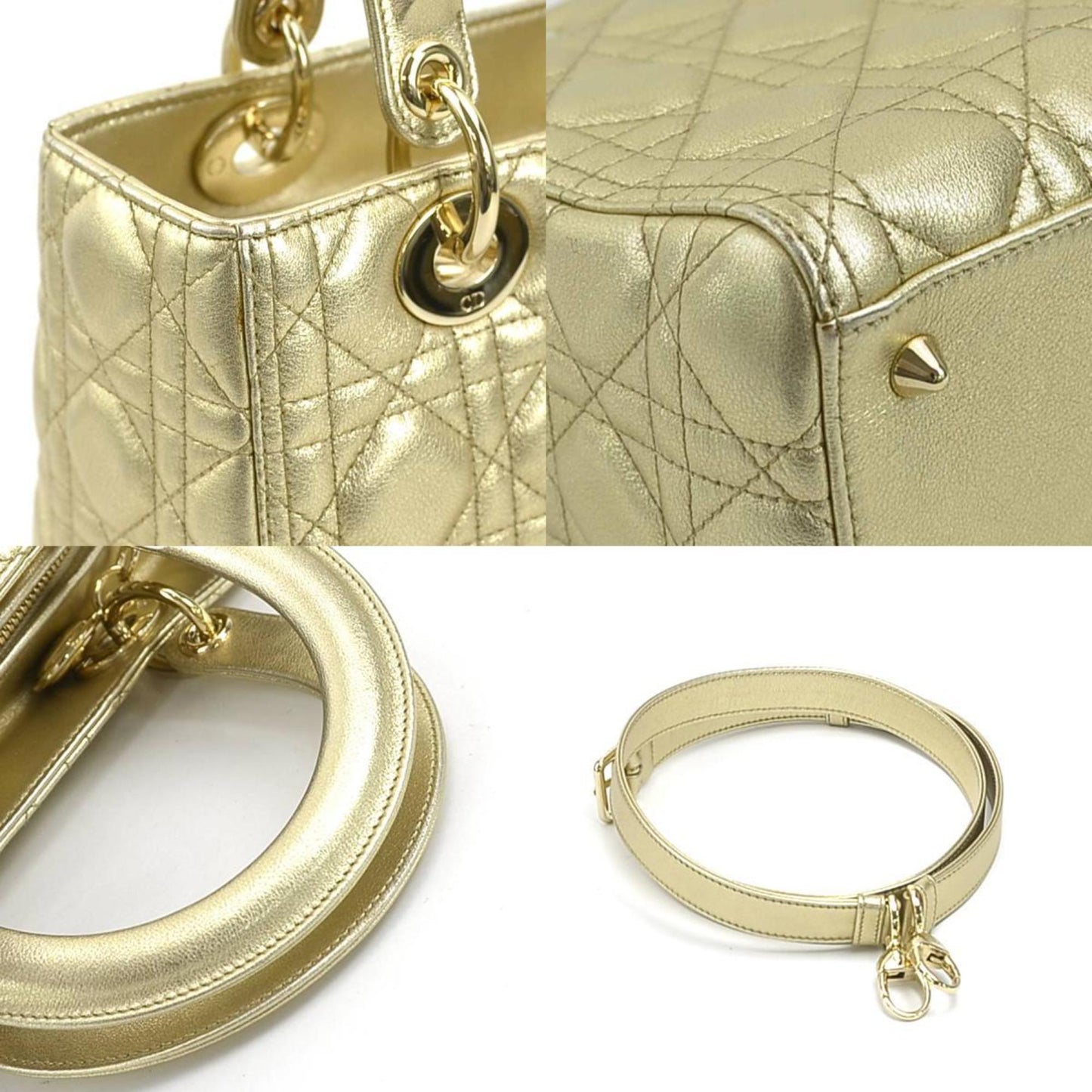 Christian Dior Gold Leather Handbag Shoulder Bag  
