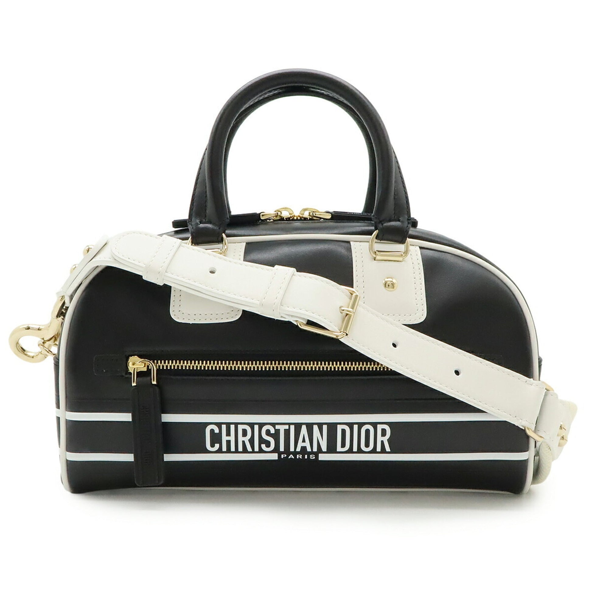 Christian Dior Black White Leather Rubber Handbag Shoulder Bag  