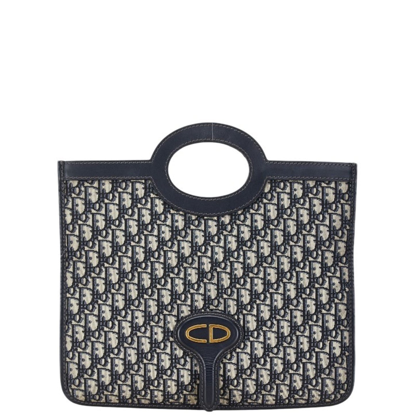 Christian Dior Beige Navy Canvas Leather Handbag  