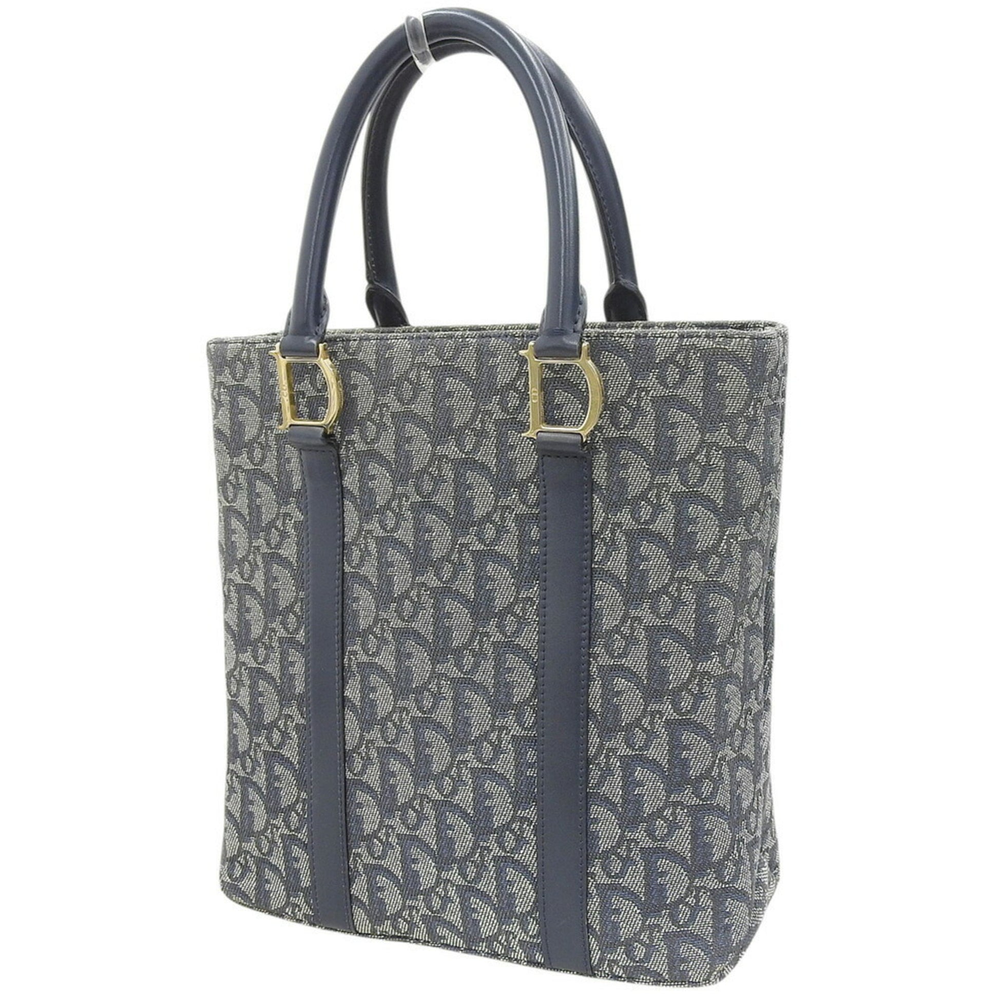 Christian Dior Trotter Navy Trotter Leather Canvas Handbag Tote Bag  
