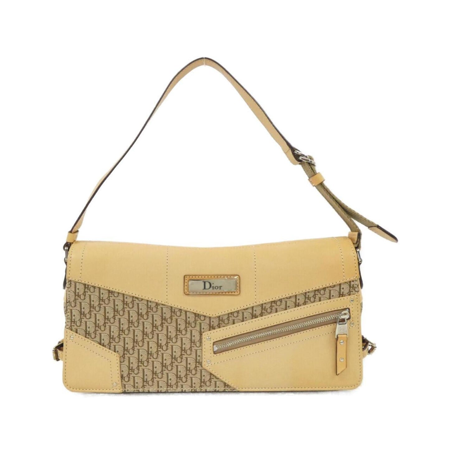 Christian Dior Beige Canvas Leather Shoulder Bag  