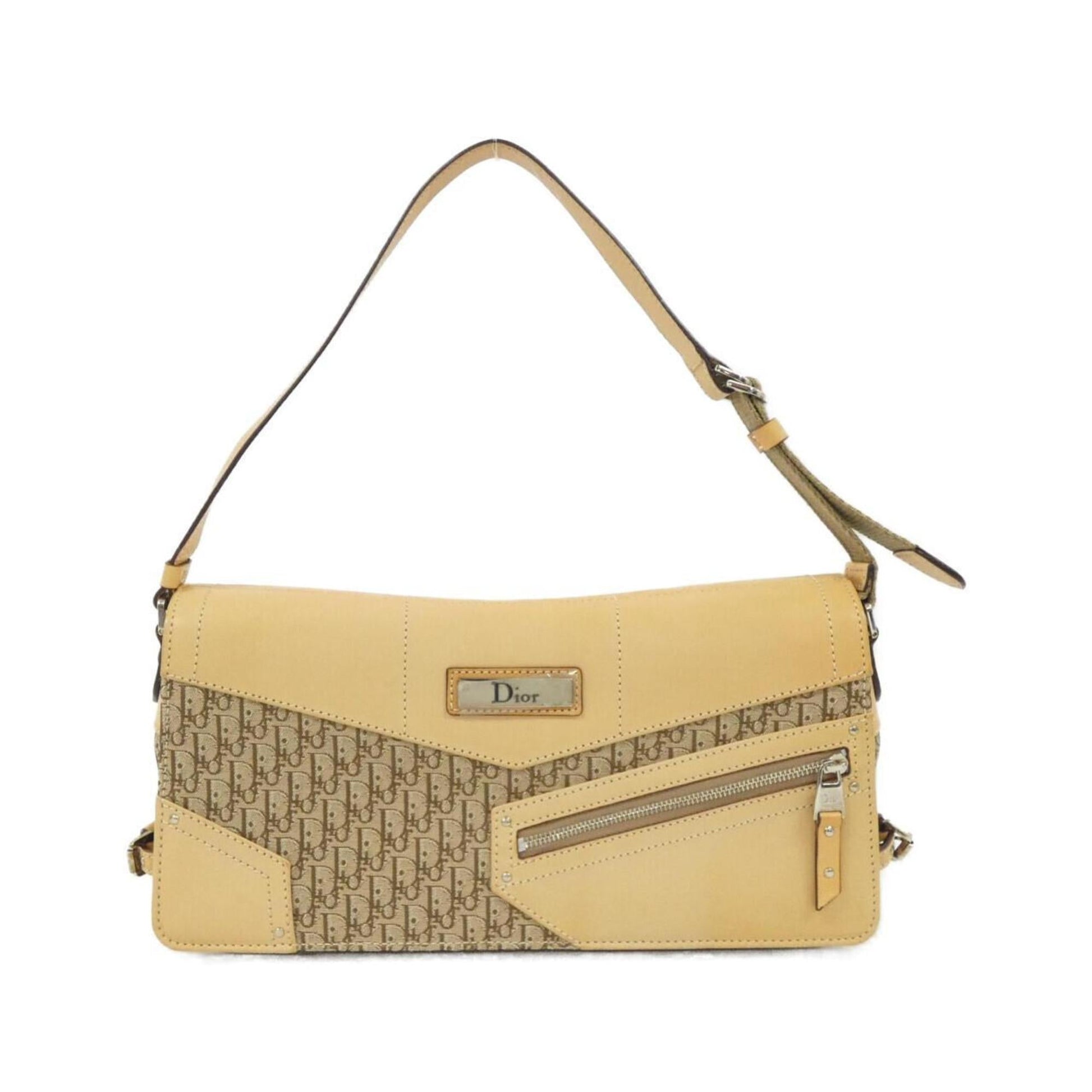 Christian Dior Beige Canvas Leather Shoulder Bag  