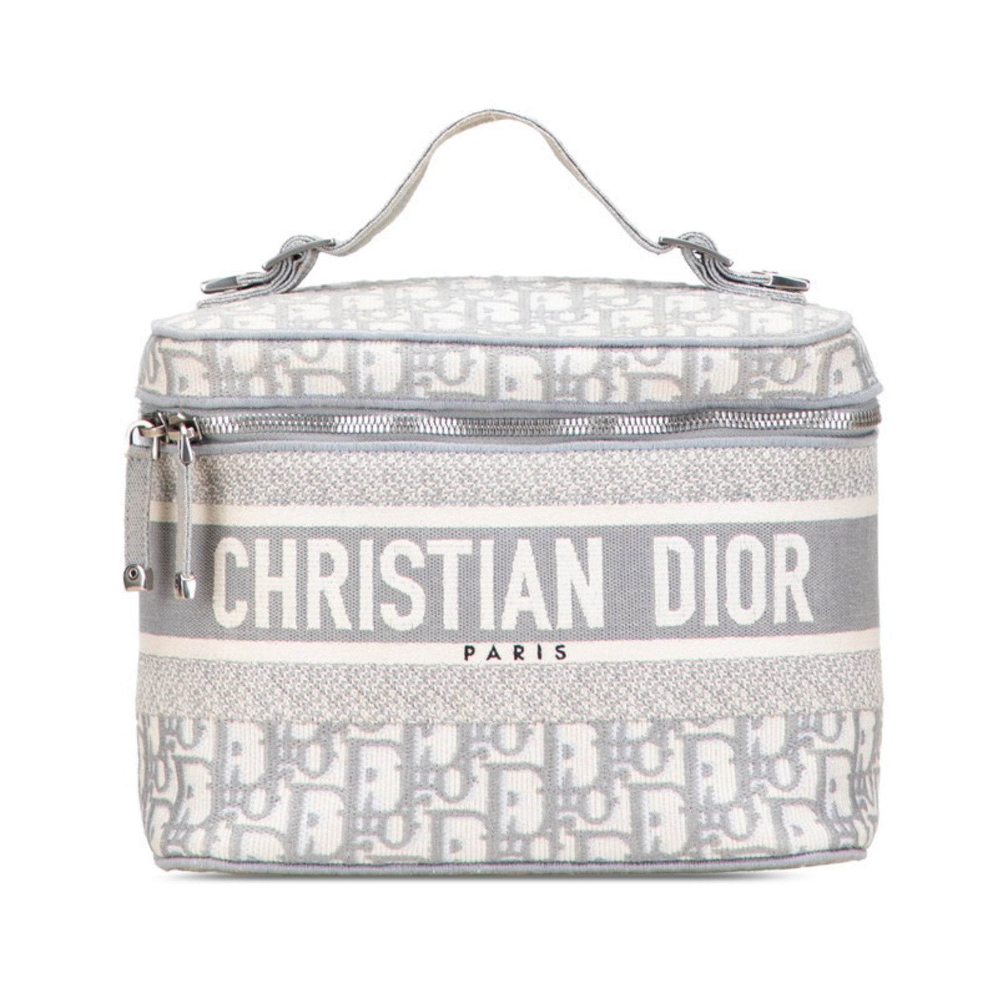 Christian Dior Gray White Canvas Handbag Vanity Bag  
