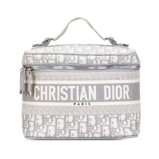 Christian Dior Gray White Canvas Handbag Vanity Bag  