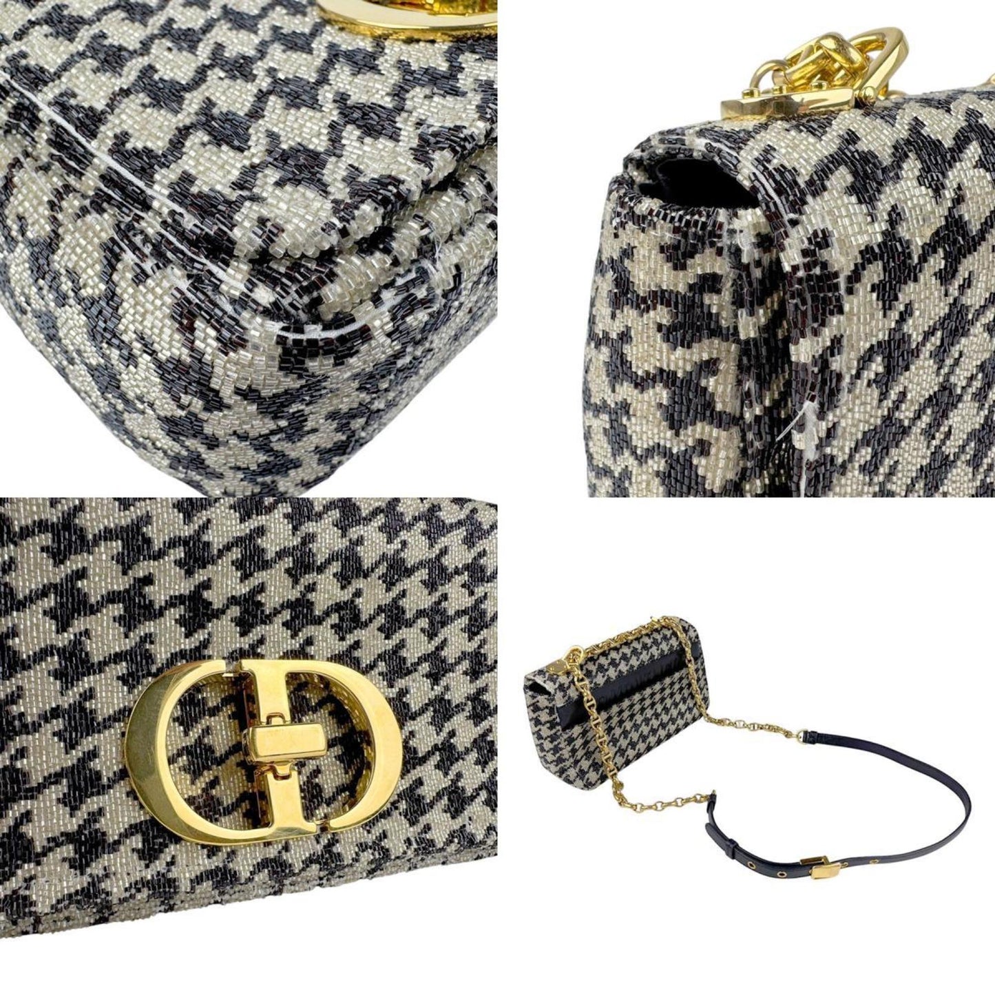Christian Dior Beige Black Beads Shoulder Bag  