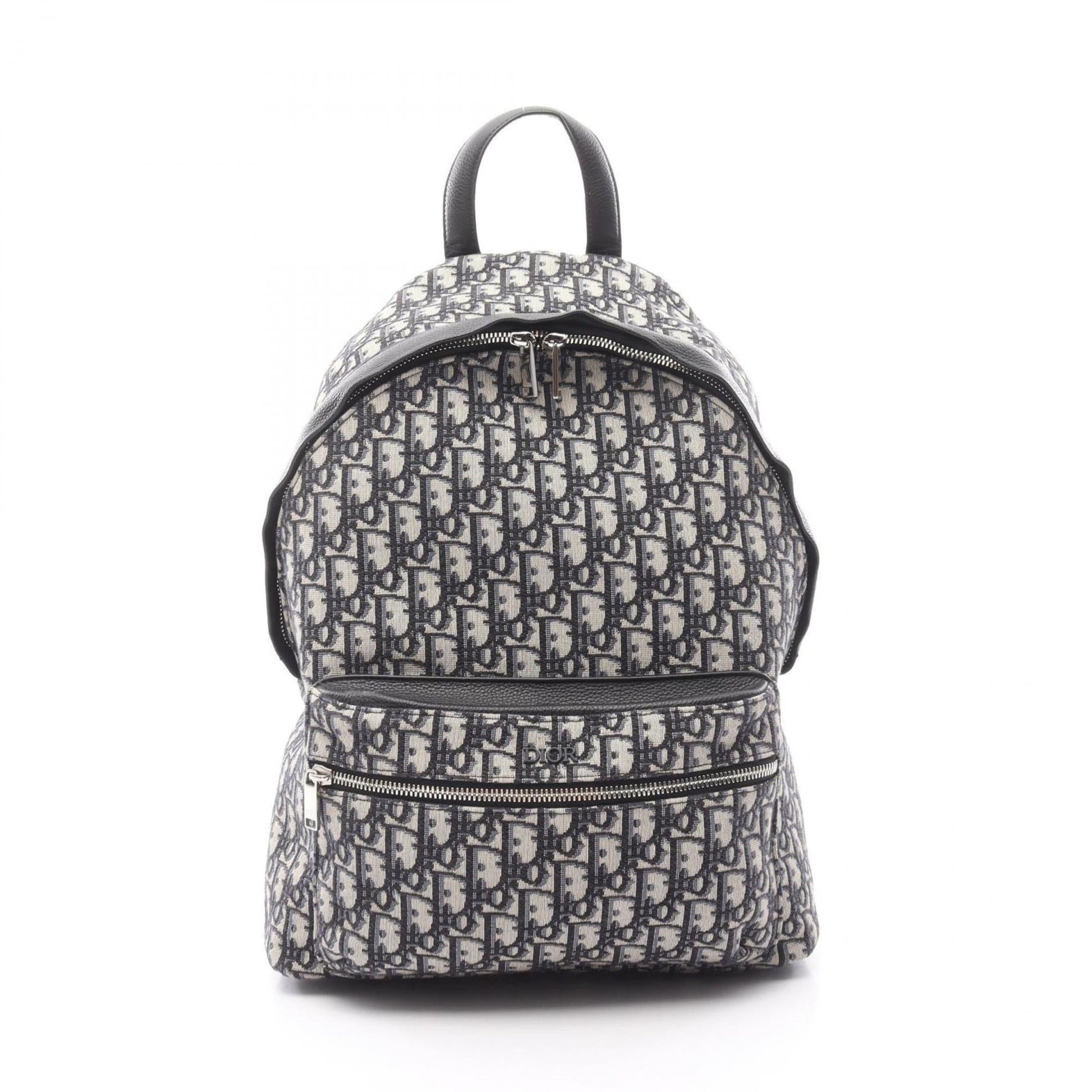 Christian Dior Beige Black Blue Canvas Leather Backpack  
