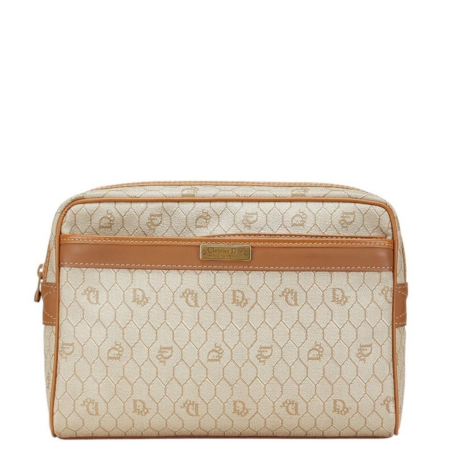 Christian Dior Beige Brown Pvc Leather Clutch Bag  